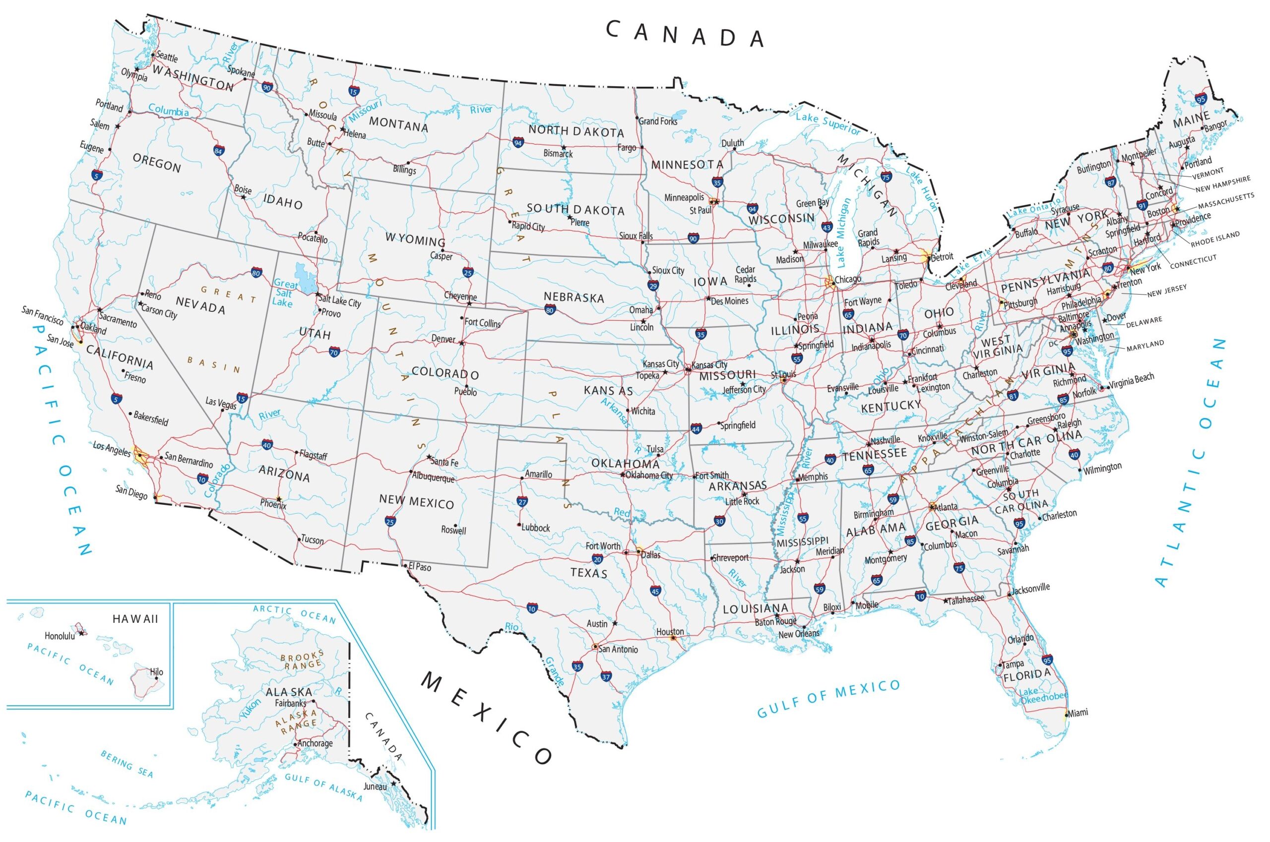 Printable Map Of USA Worksheets Library