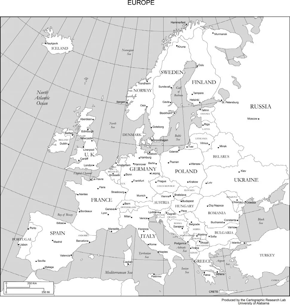 Printable Maps Of Europe Printable Party Favors