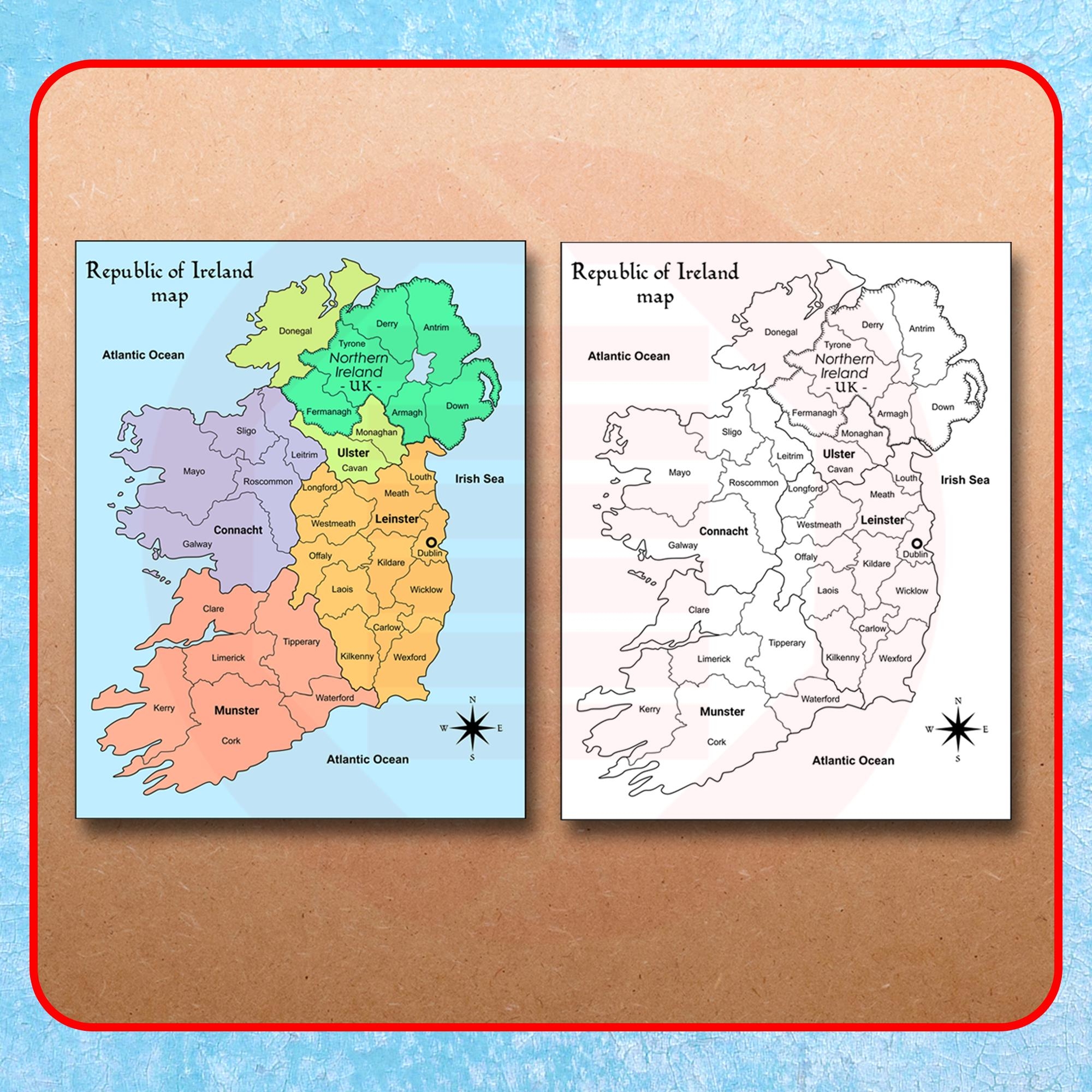 Printable Republic Of Ireland Map Ireland Travel Map Ireland Political Map Home Decor Wall Art Decoration Kids Study School Digital Download Etsy UK