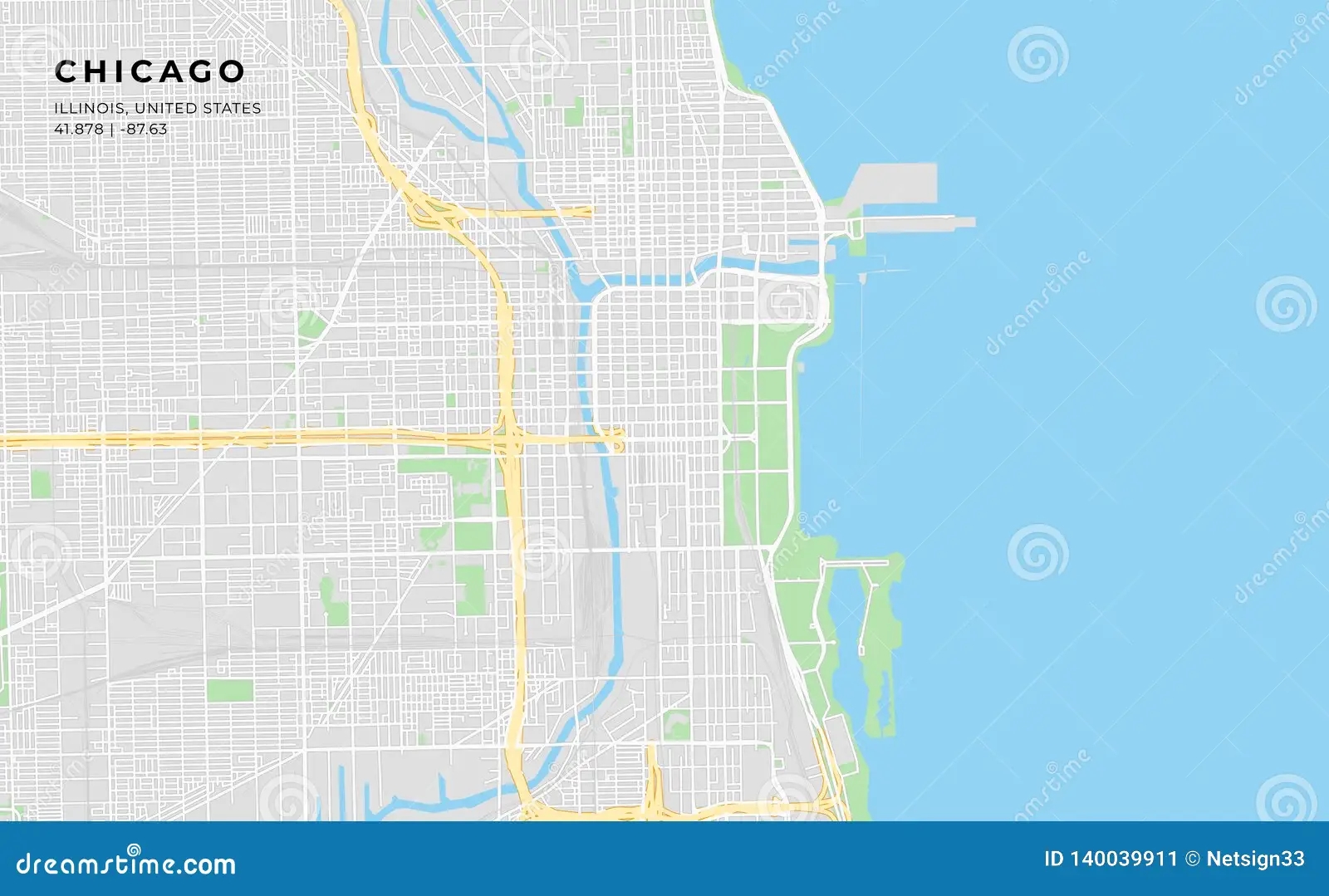 Printable Street Map Of Chicago Illinois Stock Vector Illustration Of Business Decoration 140039911