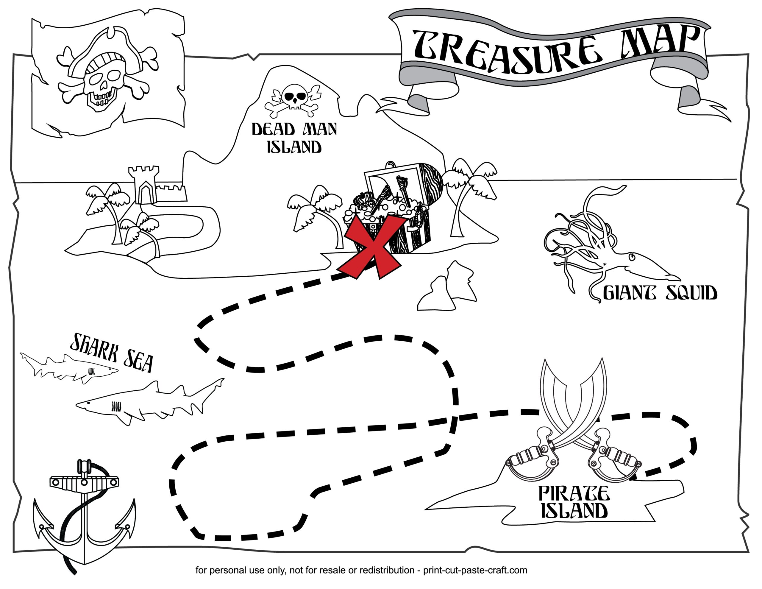 Printable Treasure Map Print Cut Paste Craft Worksheets Library