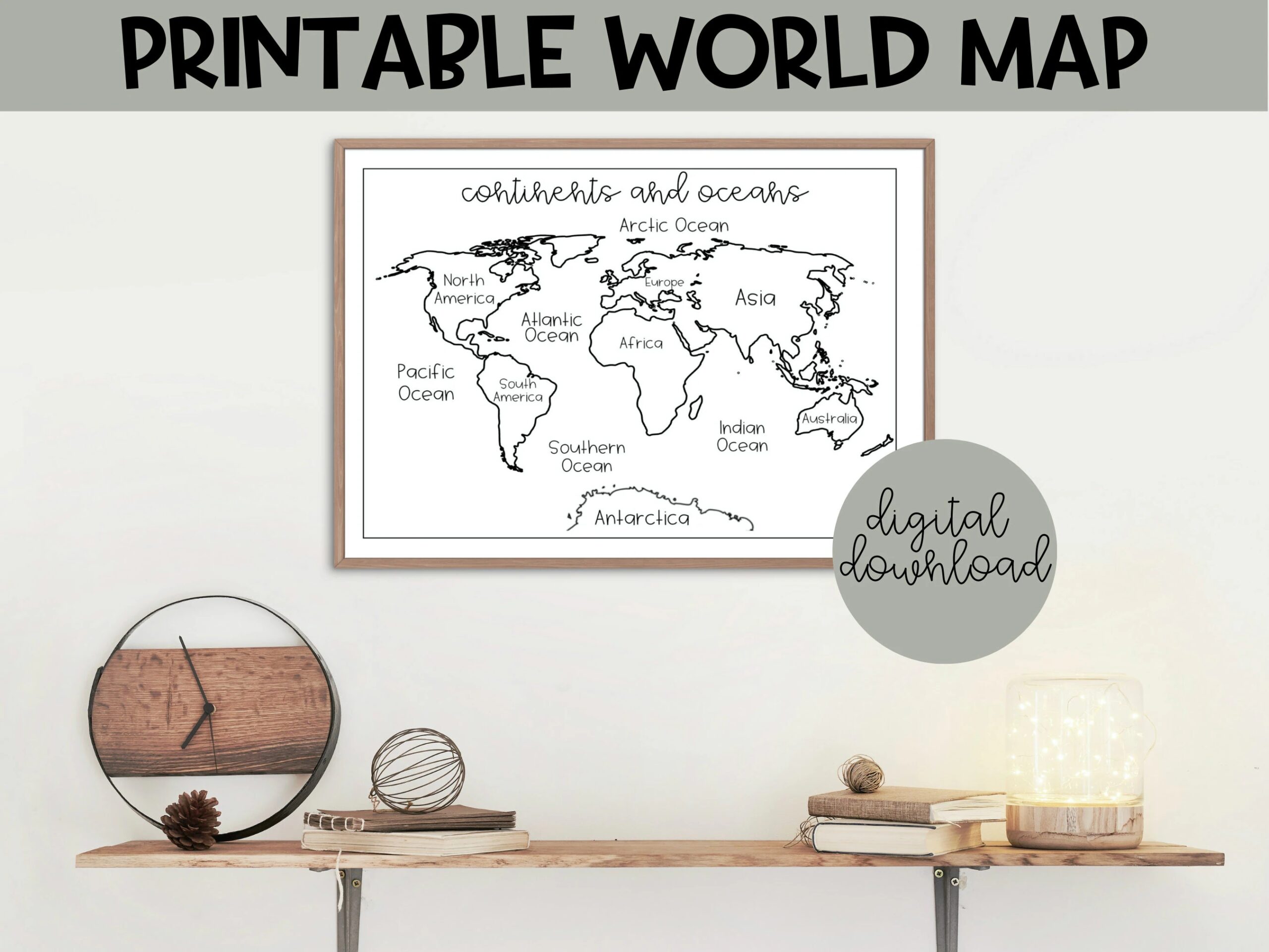 Printable World Map Black And White World Map Continents And Oceans Coloring Sheet Geography Worksheet World Map Print Minimalist Etsy Canada