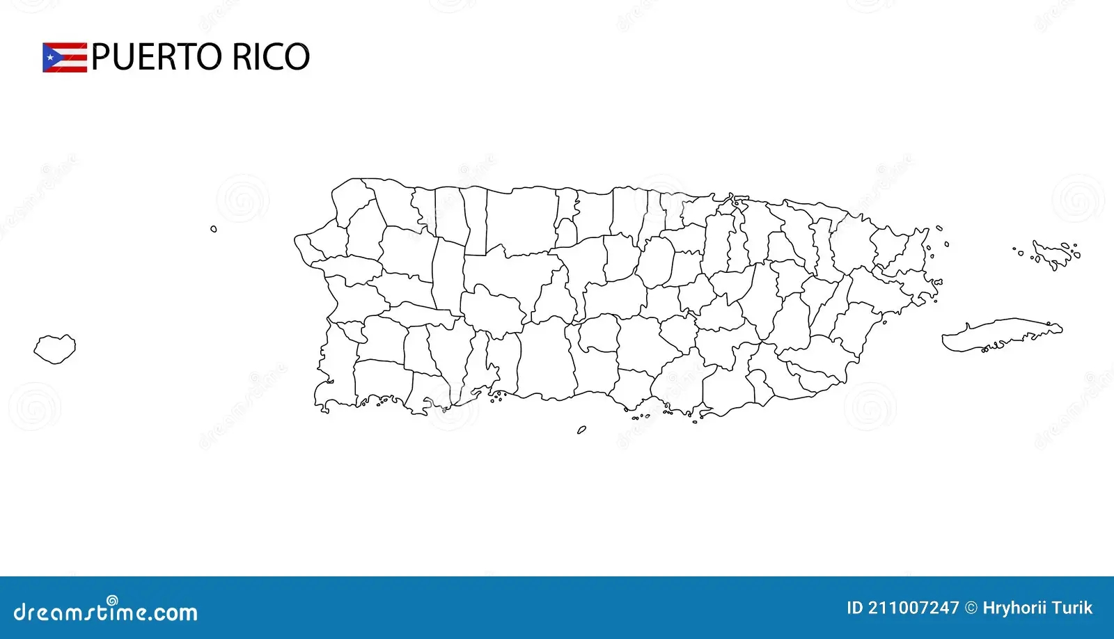 Puerto Rico Map Black And White Detailed Outline Regions Of The Country Stock Vector Illustration Of Province Isolated 211007247