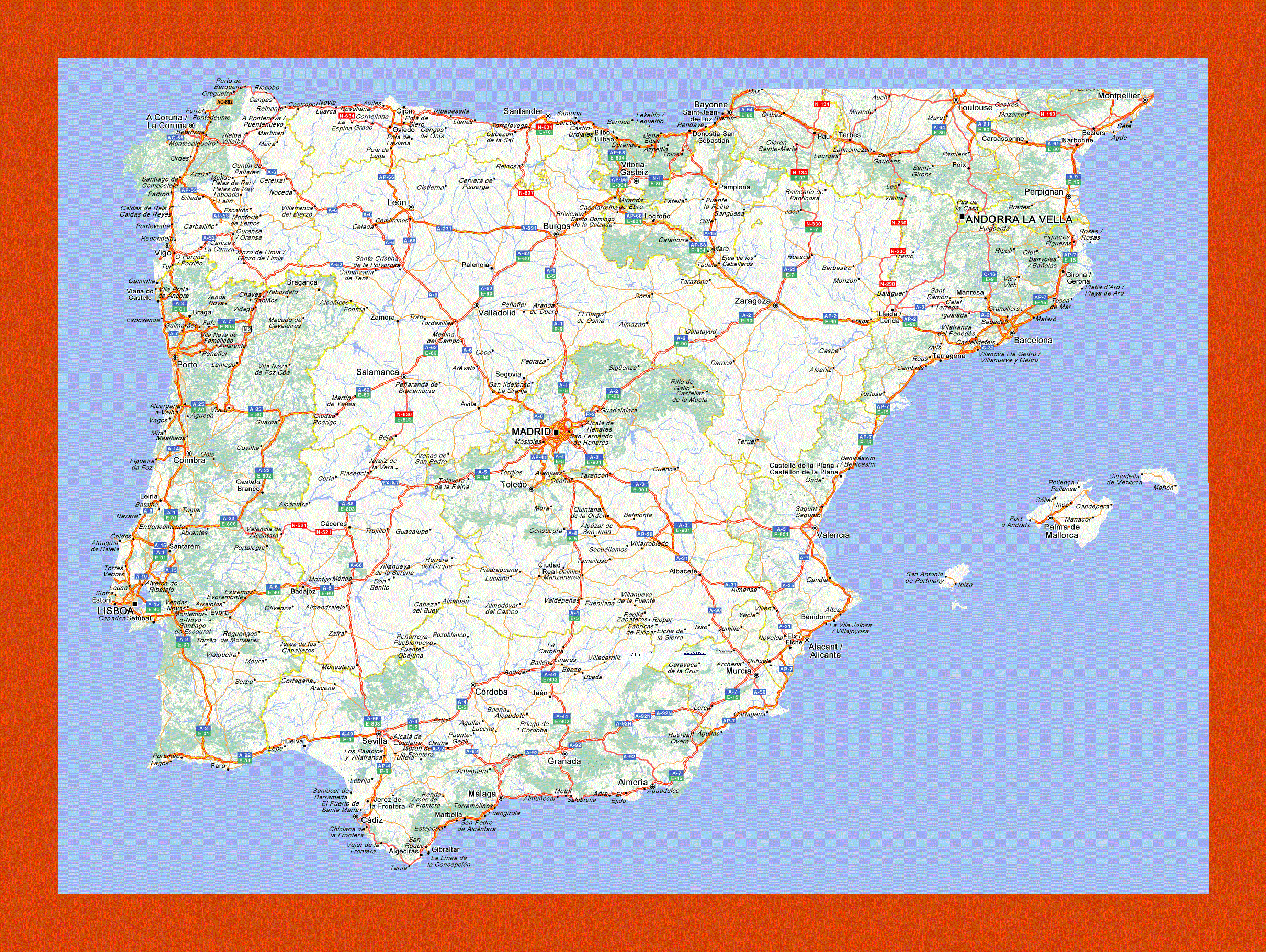 Road Map Of Spain And Portugal Maps Of Spain Maps Of Europe GIF Map Maps Of The World In GIF Format Maps Of The Whole World