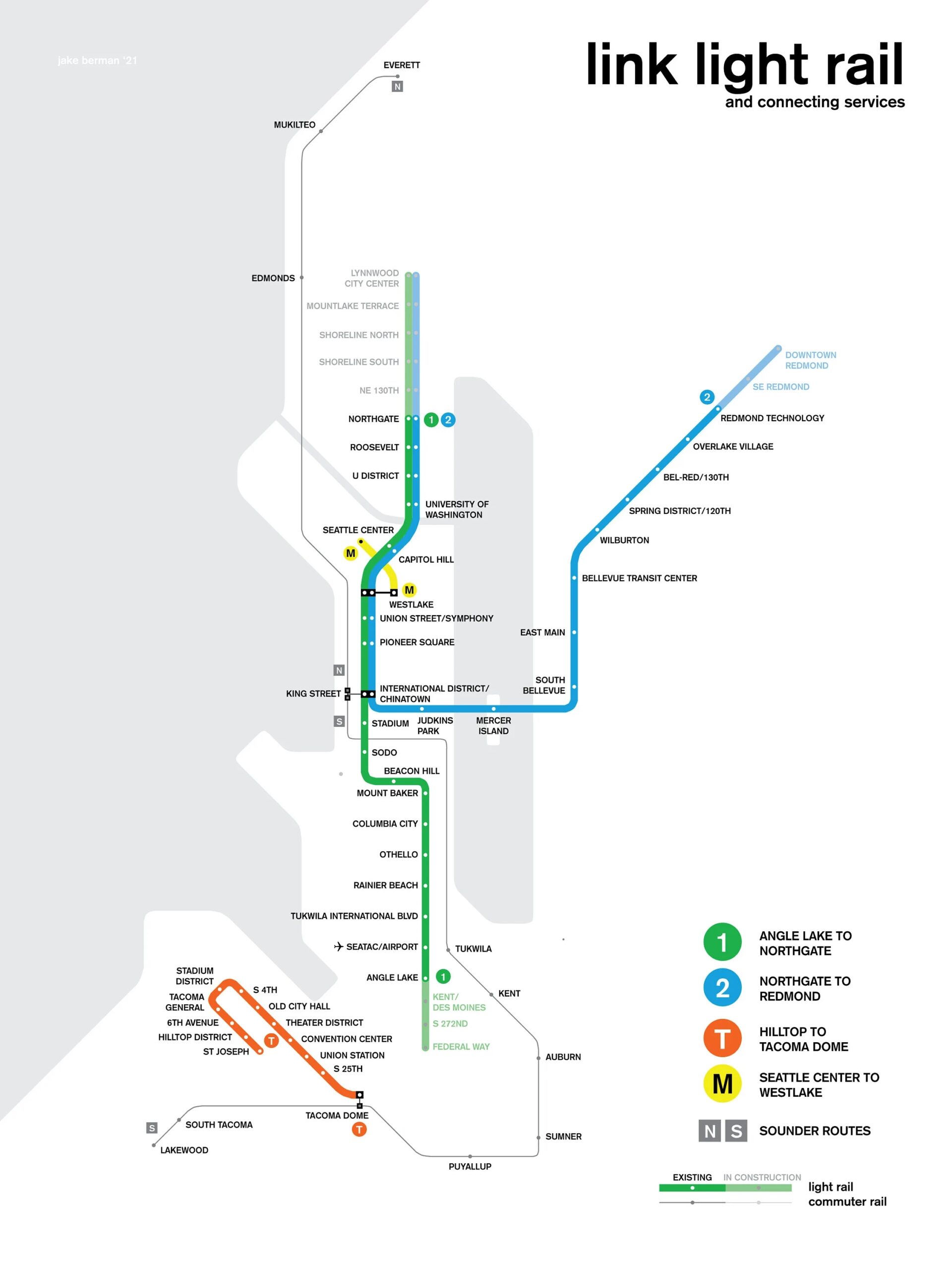 Seattle Rapid Transit Map Poster Print Original Art Etsy