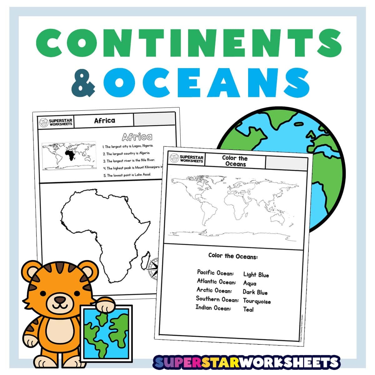 Printable Continent And Ocean Map