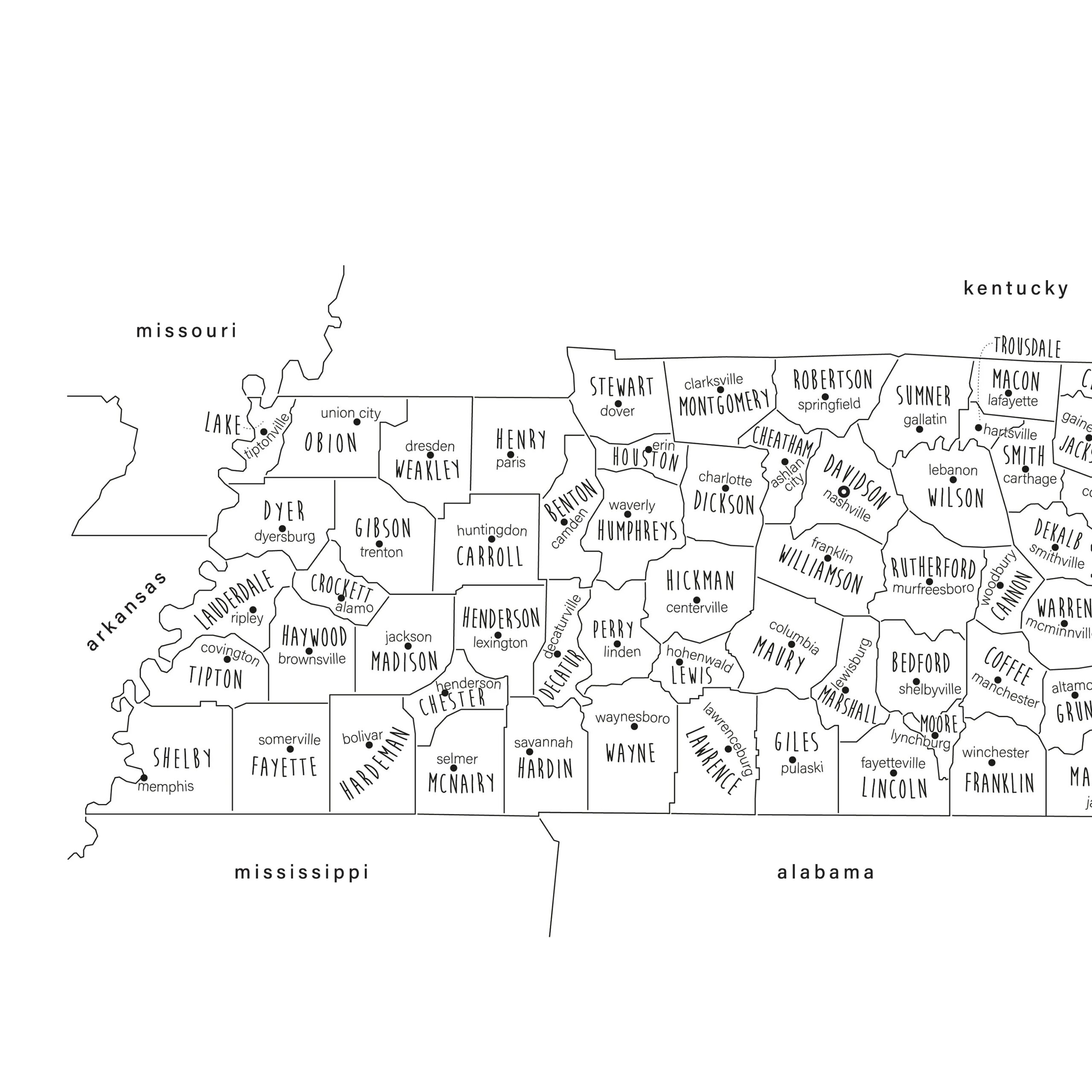 Tennessee Map Art PRINTABLE Tennessee County Map TN Tennessee State Map Modern Home Decor P521 Etsy