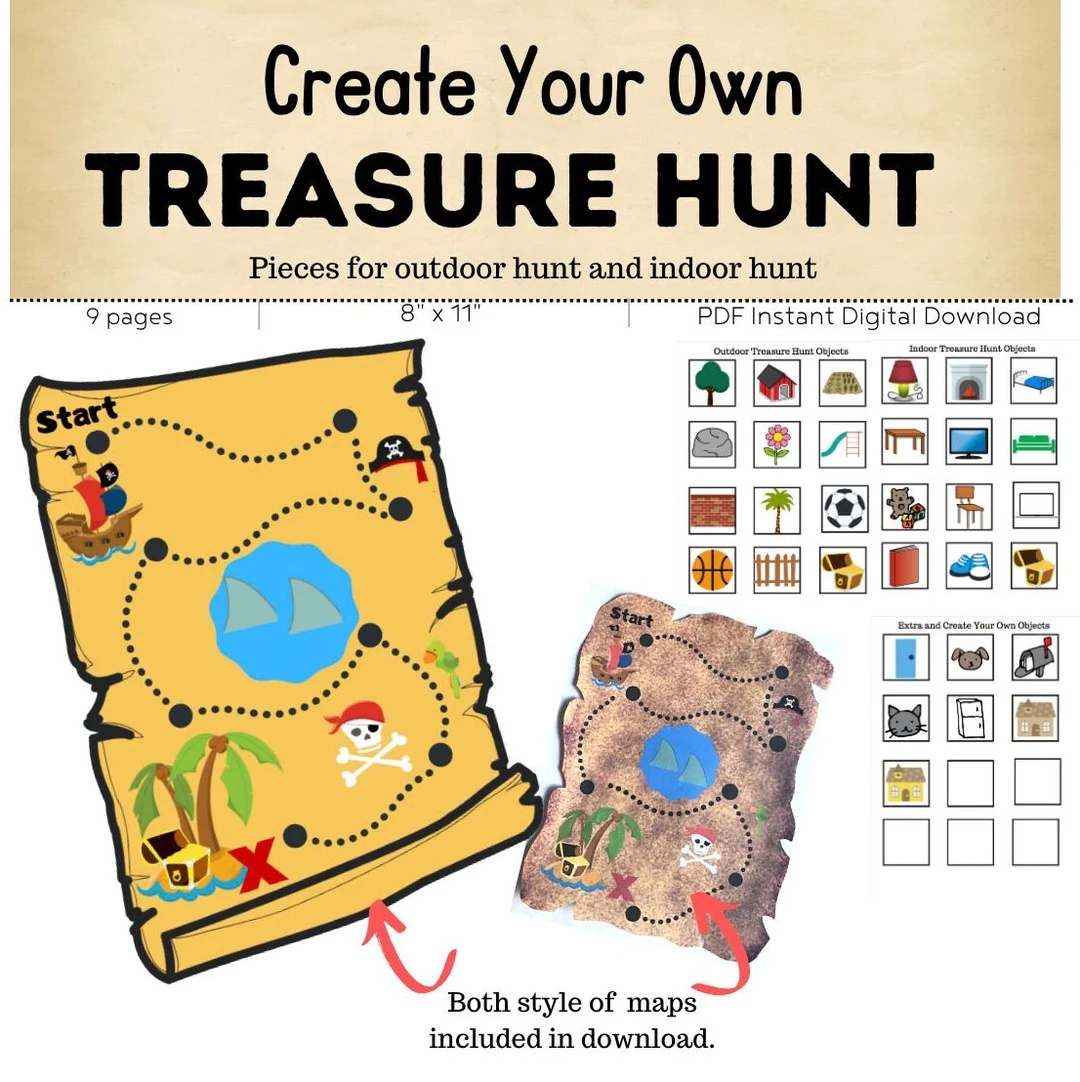 Treasure Map Pirate Map DIGITAL DOWNLOAD Printable Acitivity Summer Game For Children Pirates Treasure Map Etsy UK