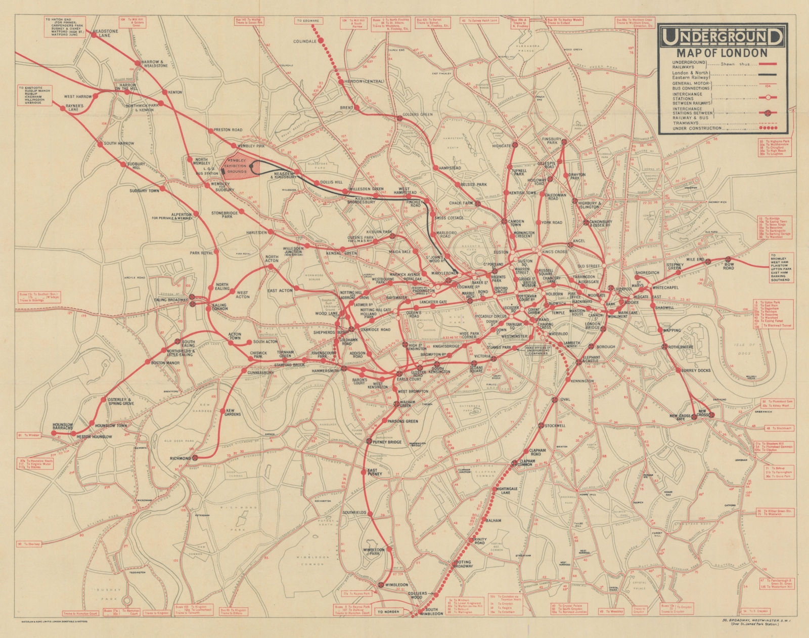 Underground Map Of London Tube Network No Print Code June August mid 1924 EBay