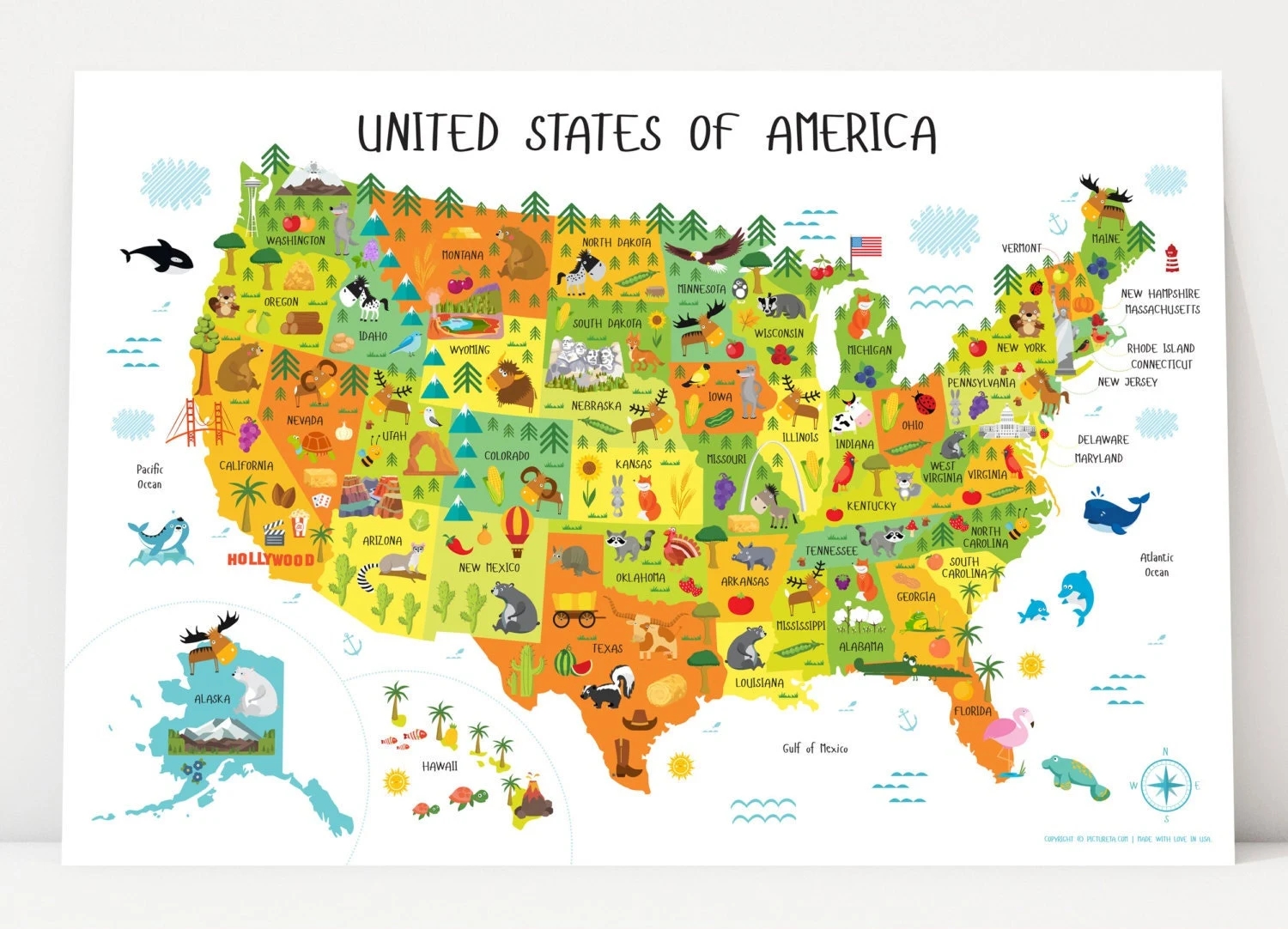 Unique Baby Gifts United States Map For Kids USA Map USA Map Poster Wall Map First Birthday Gift Nursery Decor Playroom D cor Etsy