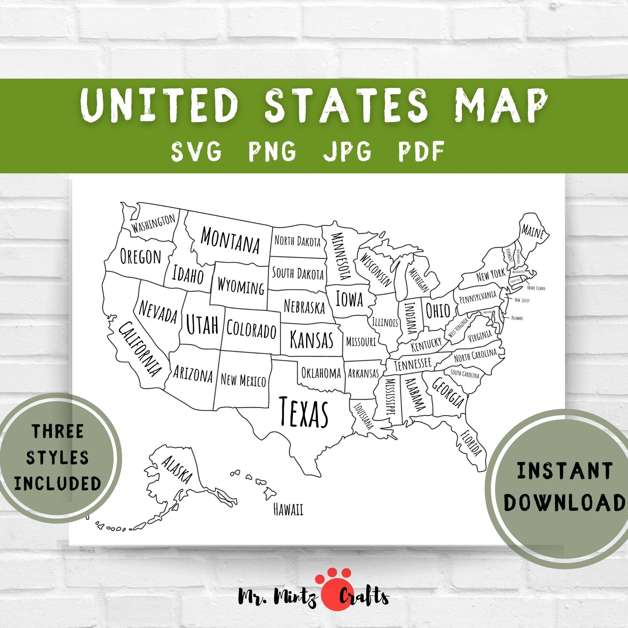 United States Map Svg Jpg Png Pdf Printable US Map For Kids Coloring United States Map Coloring Page United States Travel Sales Map Etsy