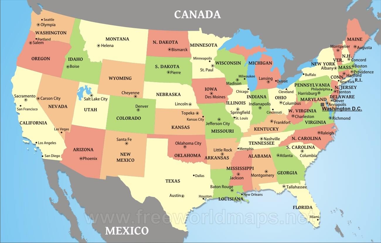 United States Map With Major Cities Printable Etsy Worksheets Library