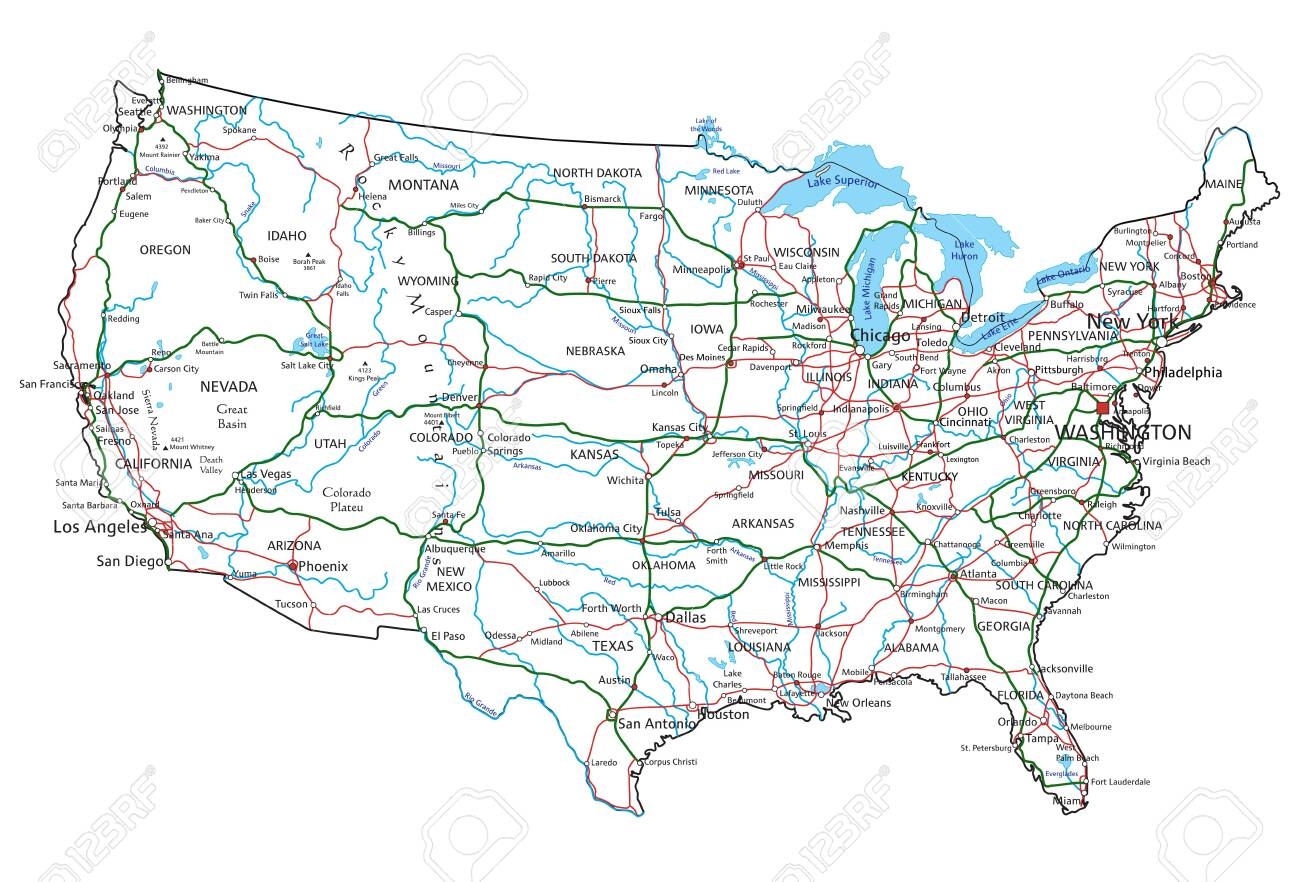 United States Of America Road And Highway Map Vector Illustration Royalty Free SVG Cliparts Vectors And Stock Illustration Image 123400116 