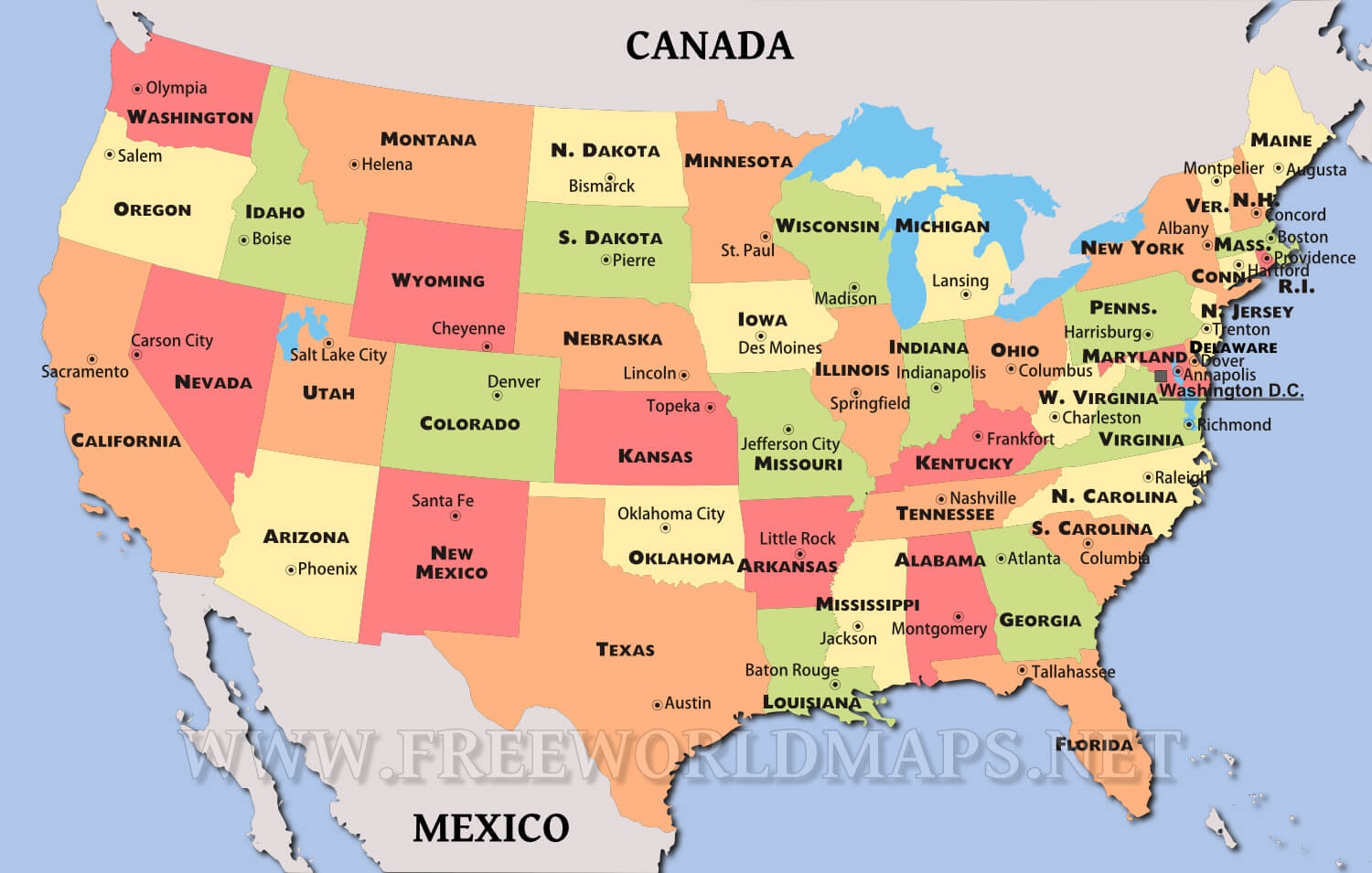 Printable Usa Map With Capitals