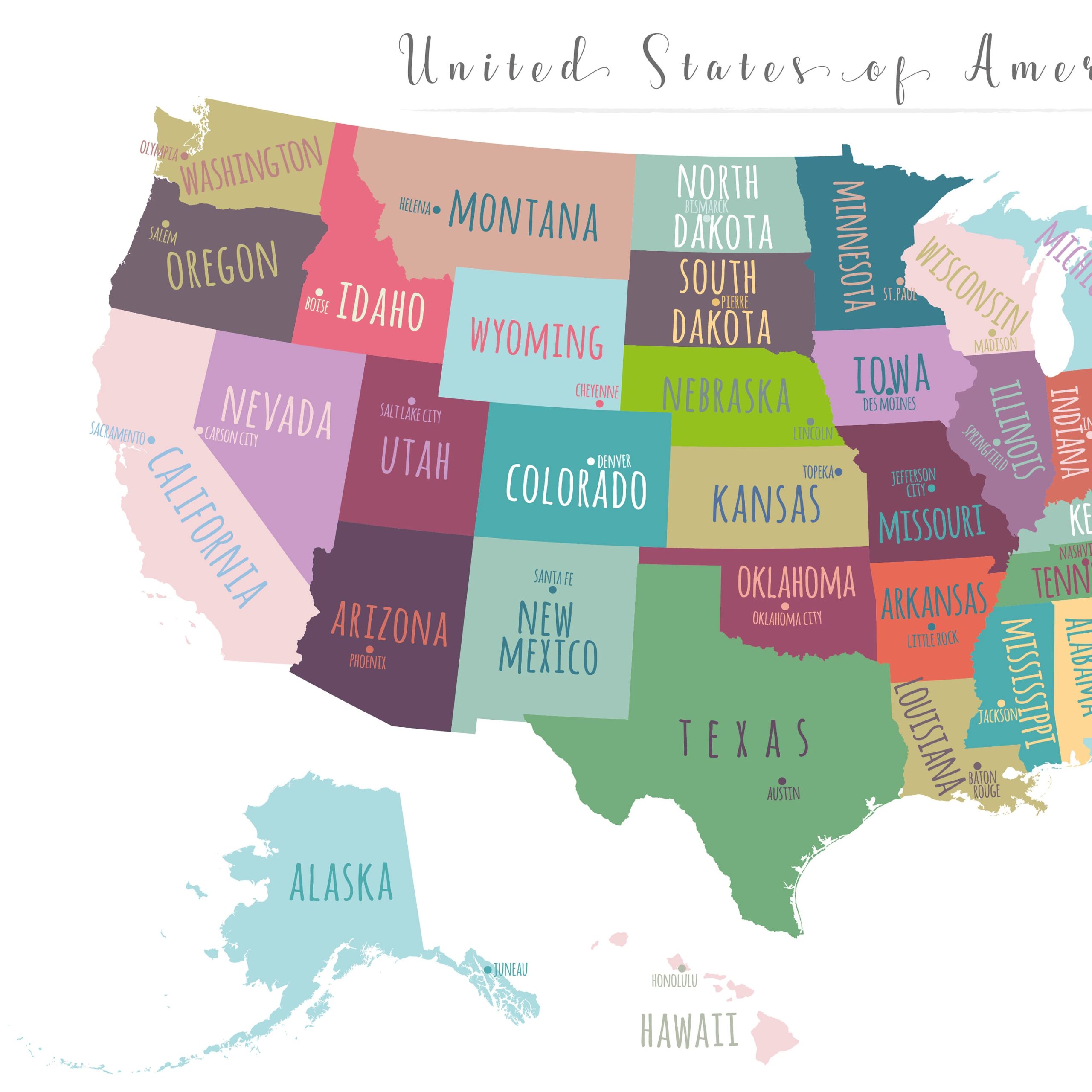 US Map Capitals Wall Art PRINTABLE United States Map Print Usa States Capitals Map Poster USA Map For Kids Kids Room Decor P452 Etsy