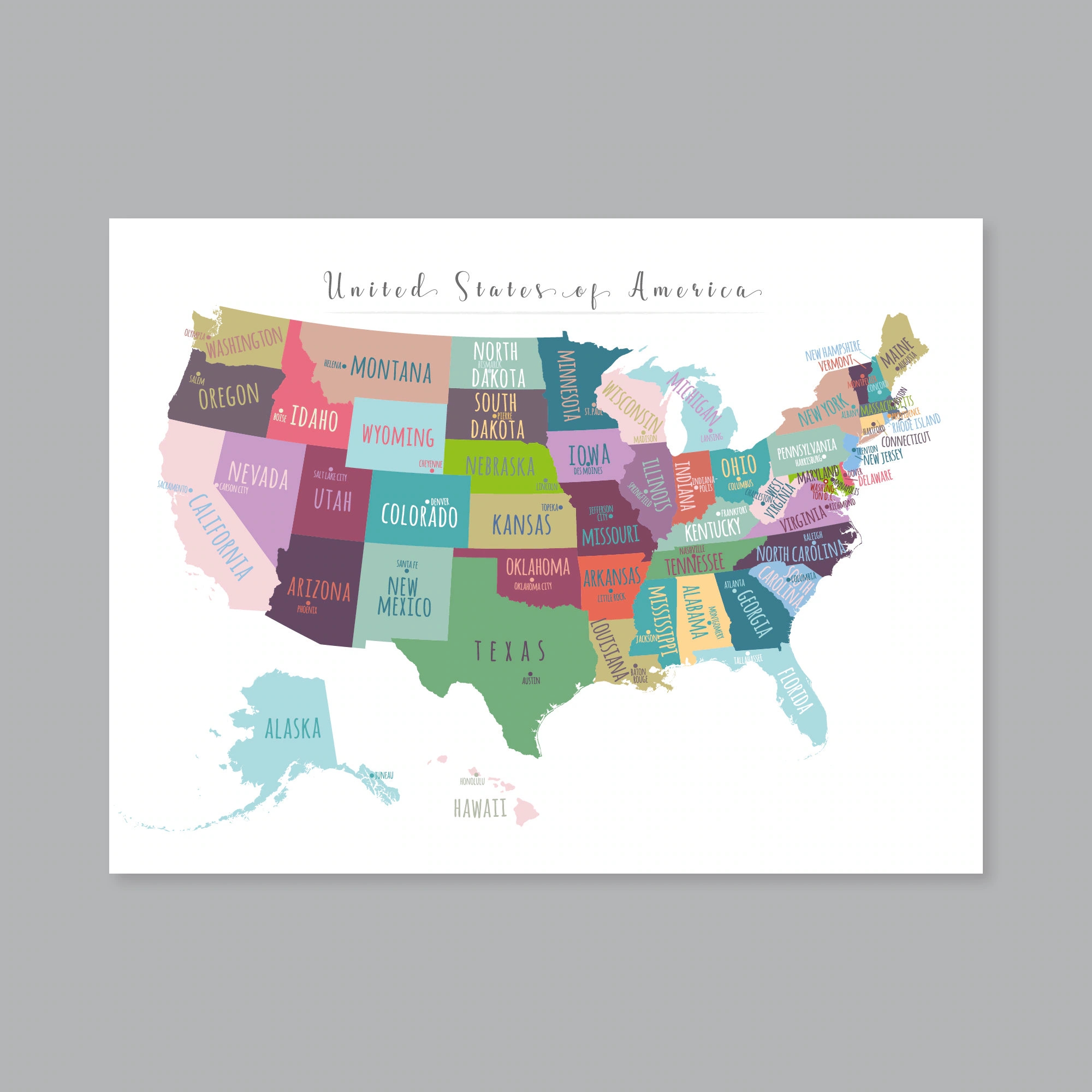 US Map Capitals Wall Art PRINTABLE United States Map Print Usa States Capitals Map Poster USA Map For Kids Kids Room Decor P452 Etsy