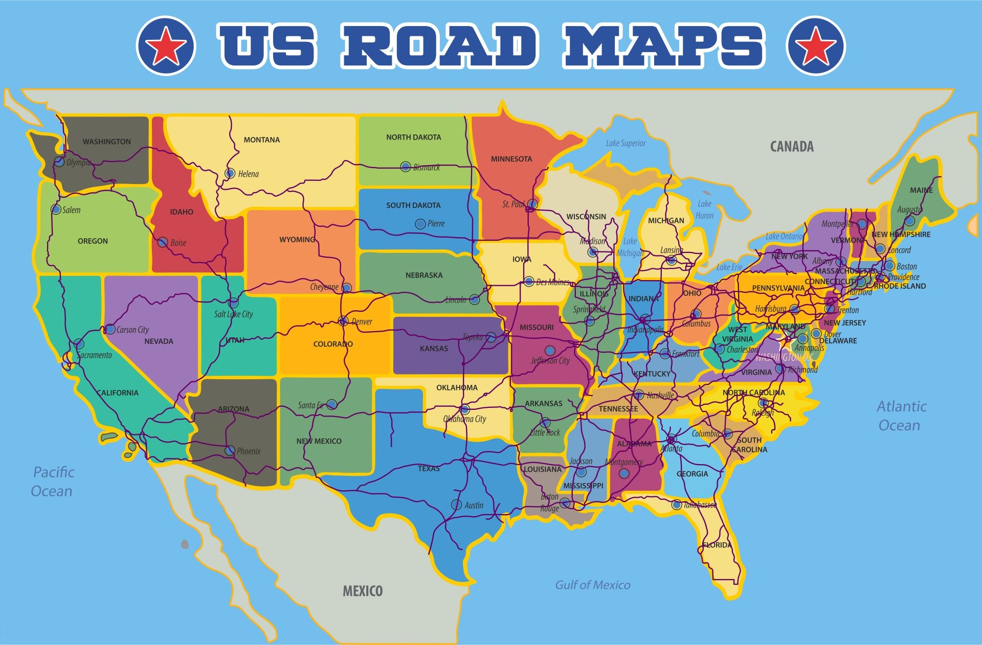 Road Map Of The United States Printable