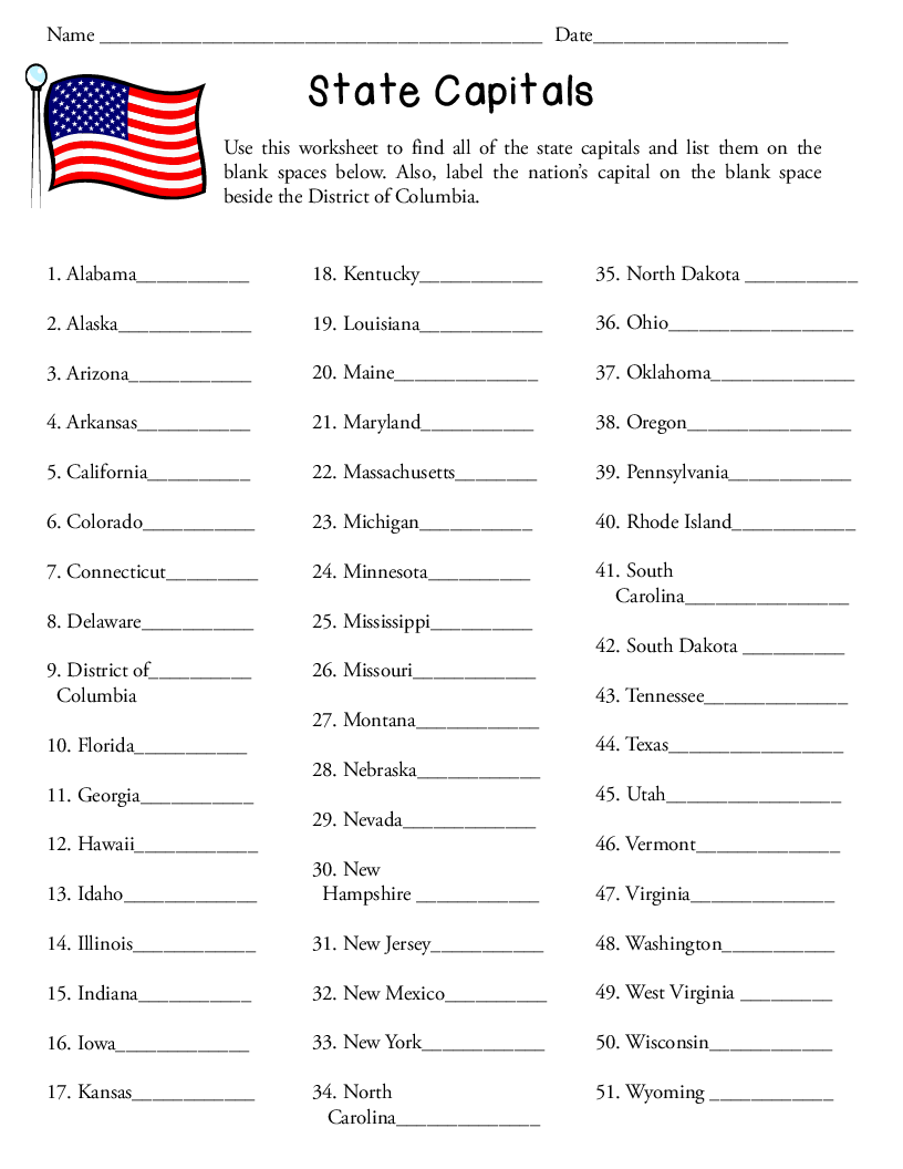 Usa Map With States And Capitals Printable