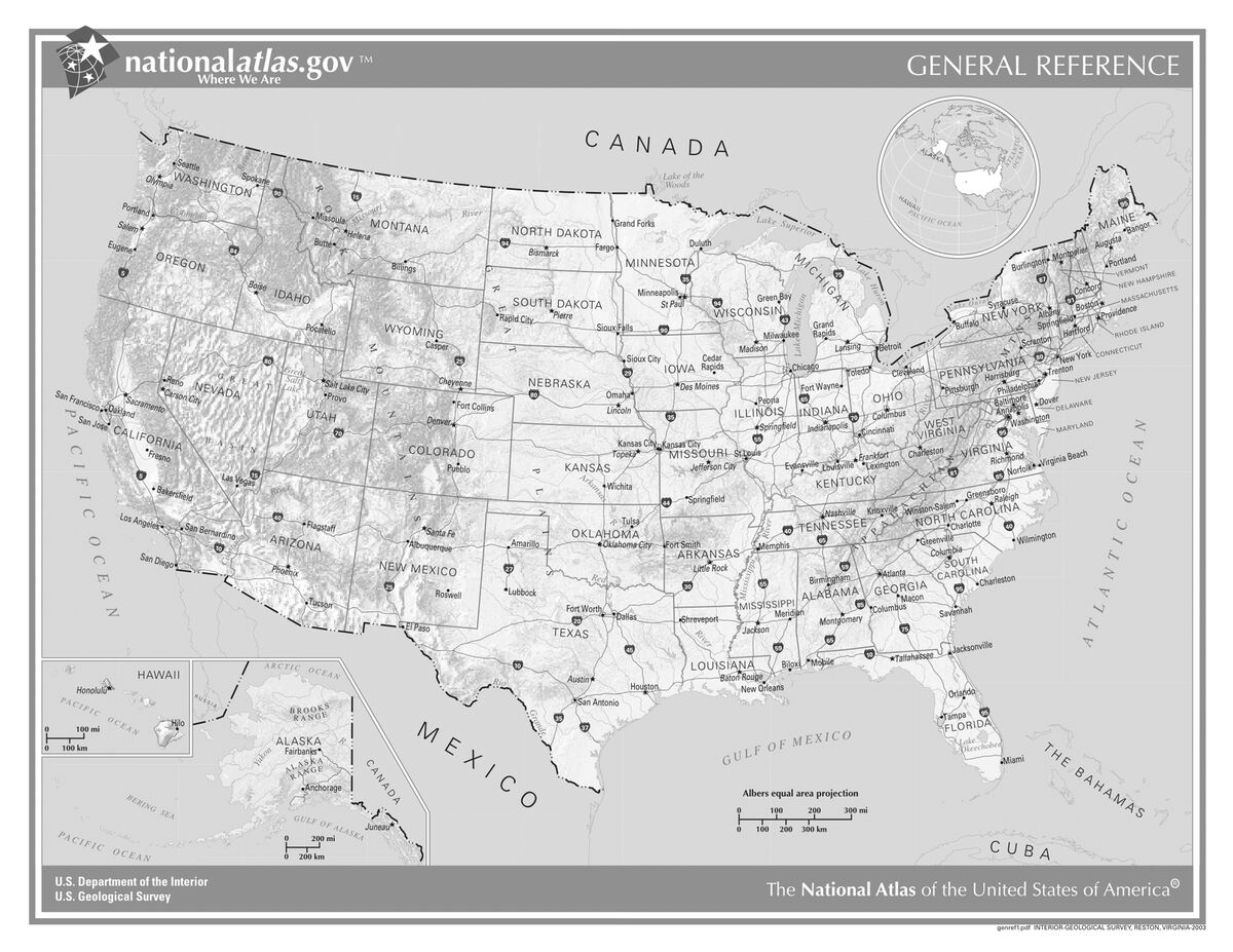 USA General Reference Black And White Laminated Wall Map EBay