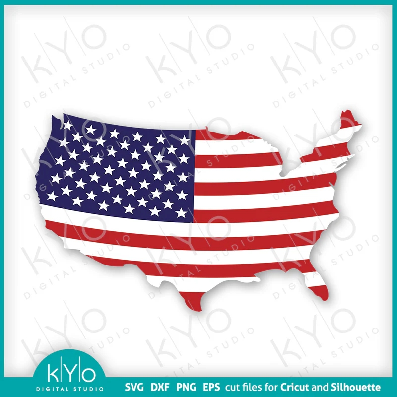 USA Map Outline With American Flag Pattern Shirt Design Svg Png Dxf