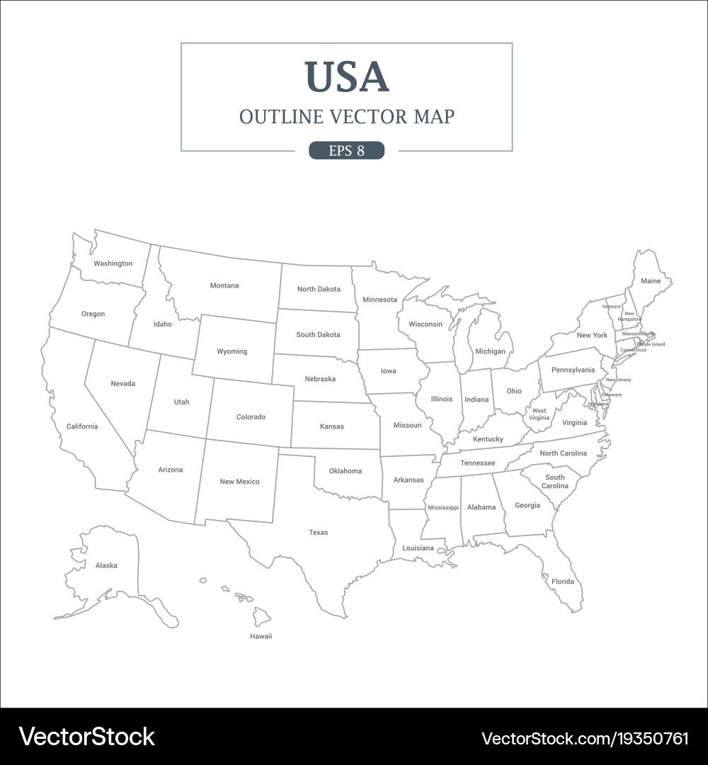 Usa Map Umriss Hoch Detail Getrennt Alle Staaten Vektorbild