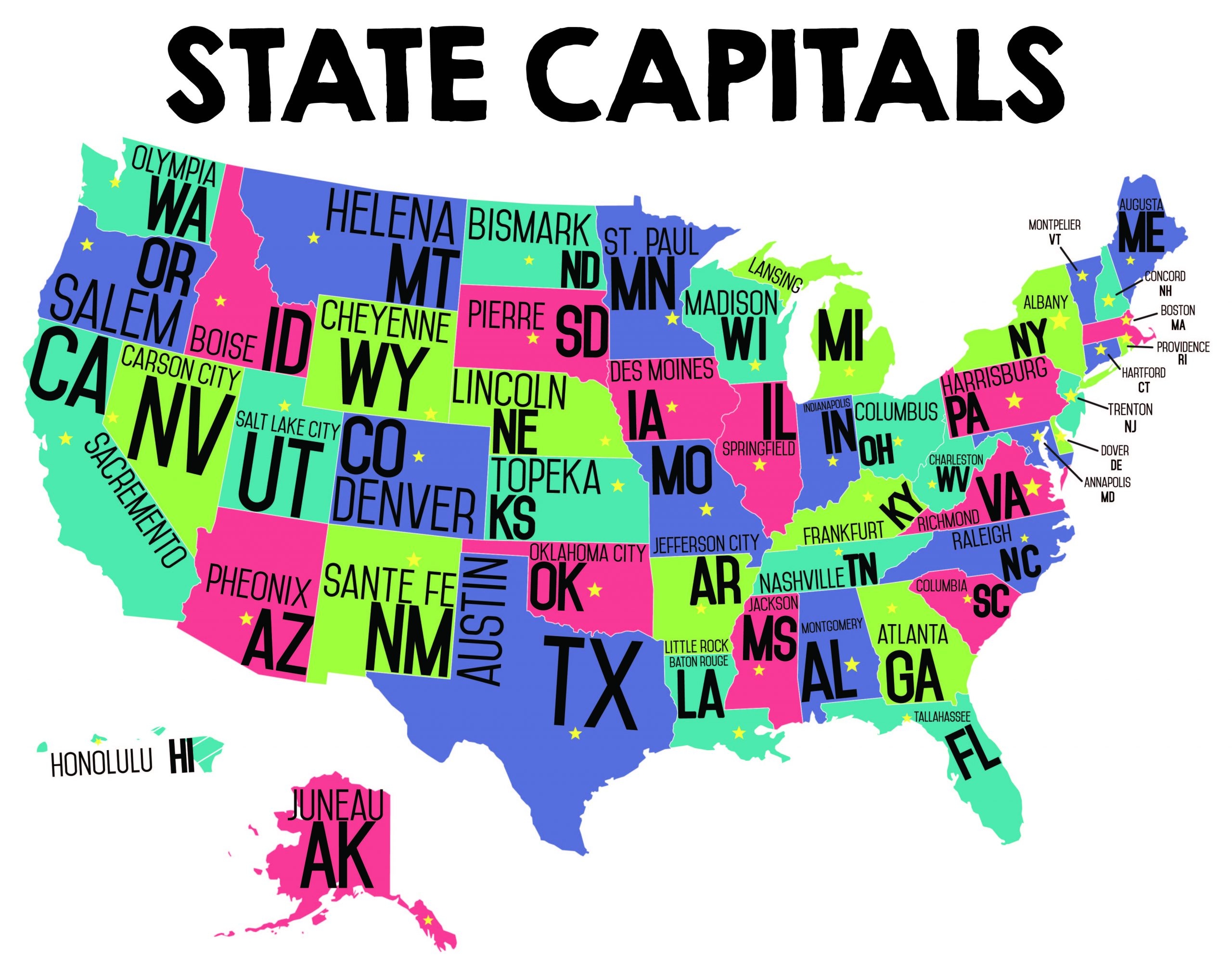 USA Map With Loti State Capitals
