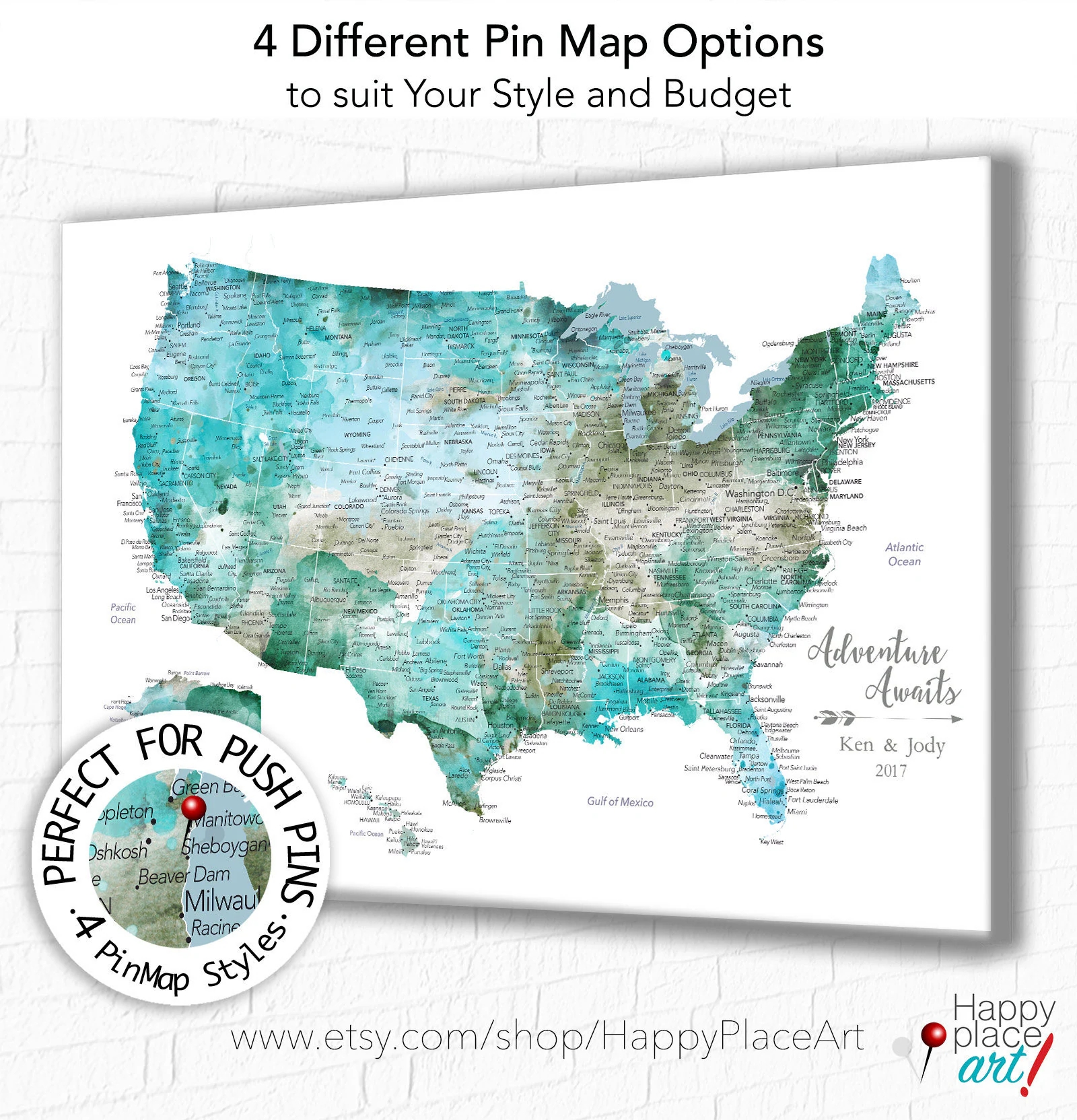 USA Push Pin Map Perfect Anniversary Gift For Husband Pin Board 