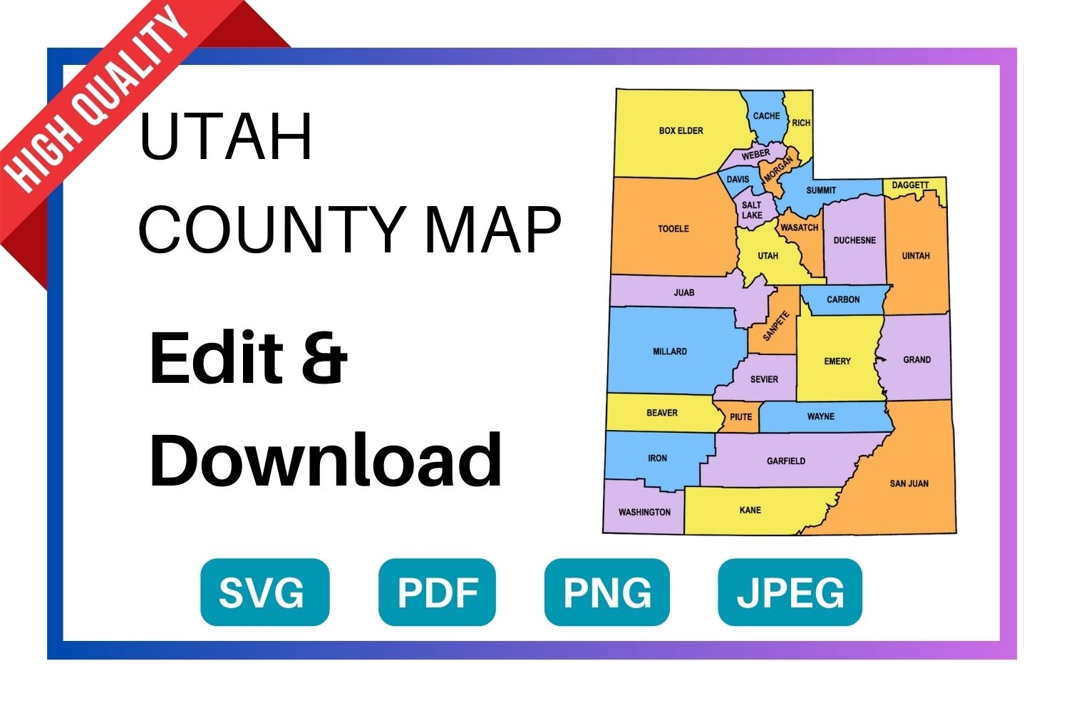 Utah County Map Editable U0026 Printable State County Maps