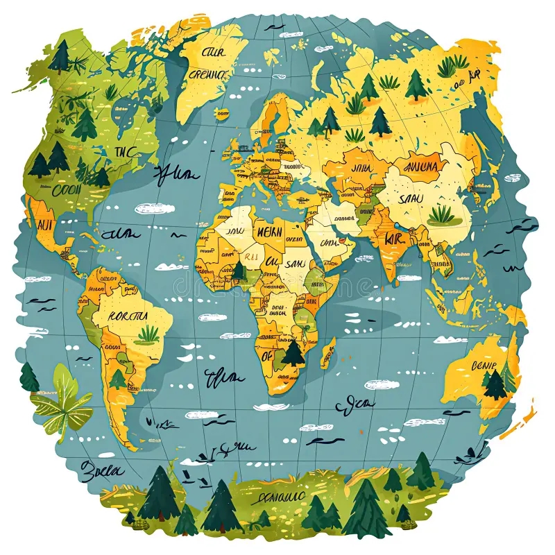 Vintage World Map Showcasing Global Geography And Historical Routes Stock Illustration Illustration Of Text Symbol 319334353