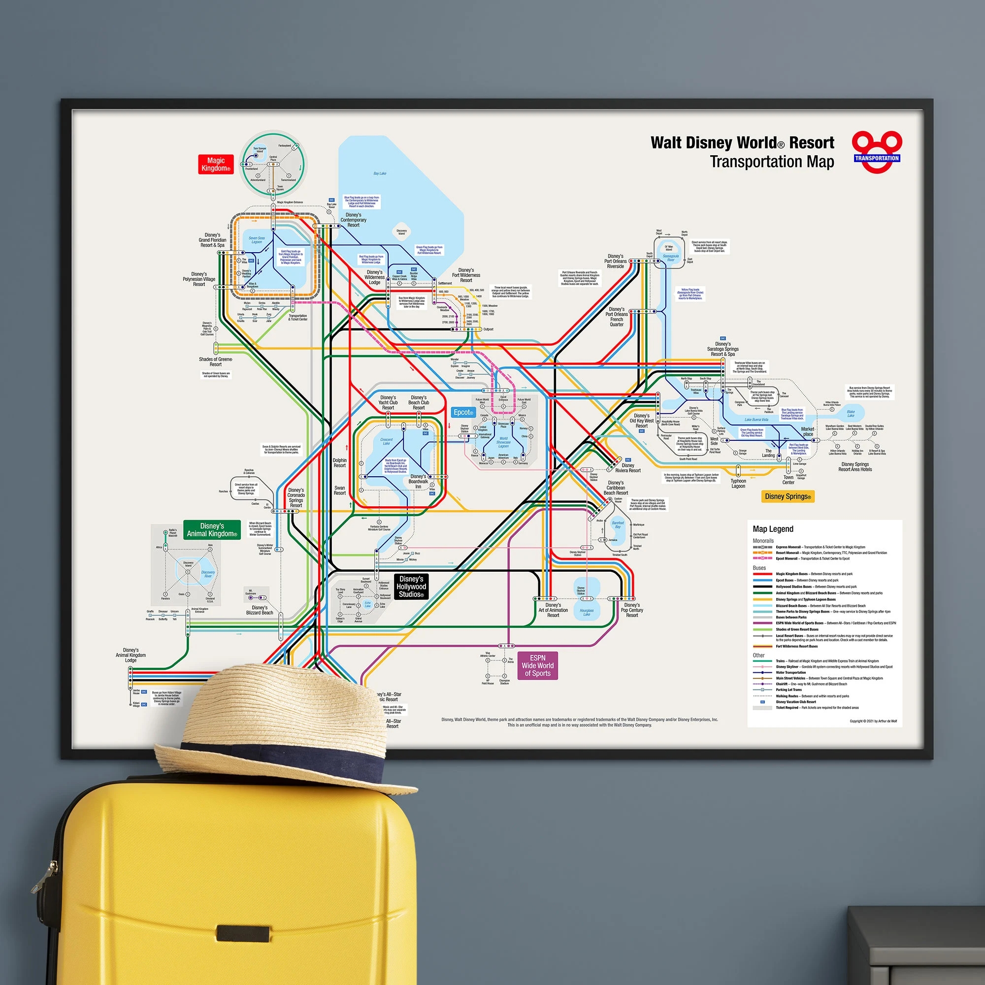 Walt Disney World Transportation Map On Premium Luster Photo Paper Etsy