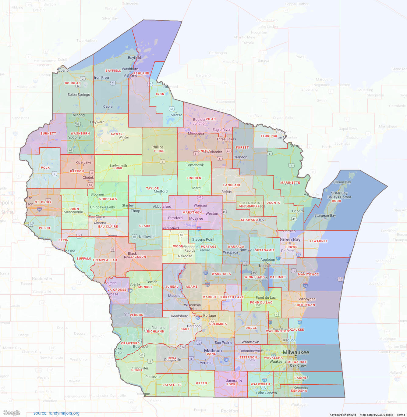 Wisconsin County Map Printable