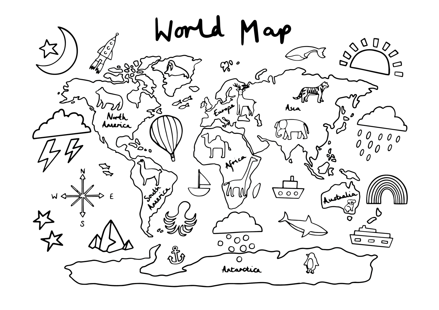 World Map Colouring Printable Kid Of The Village Worksheets Library