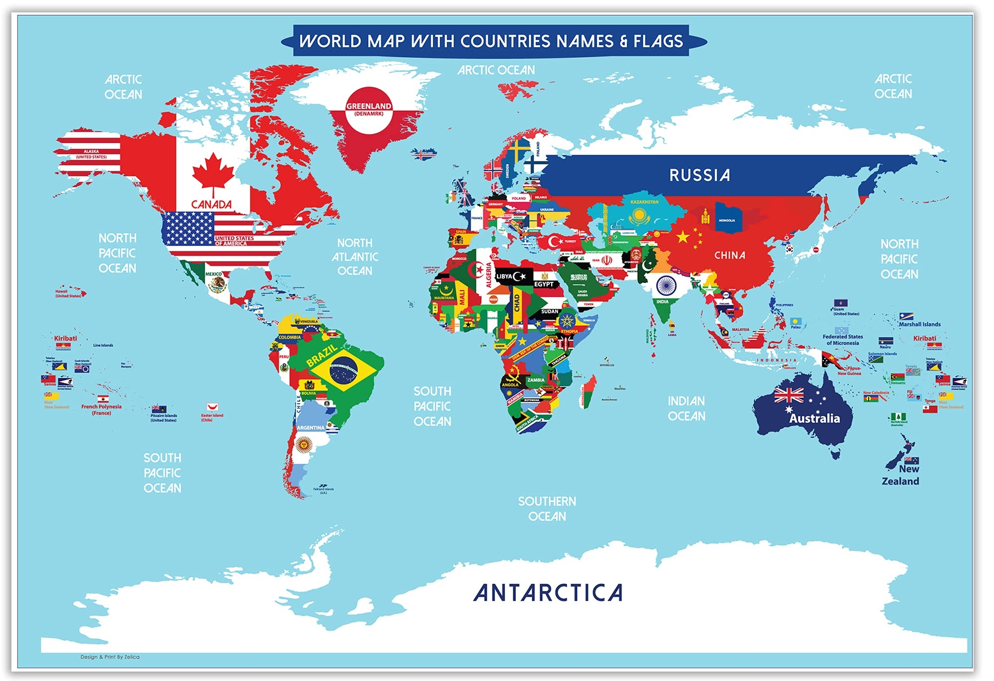 World Map Poster With Countries FLAGS For Kids SMALL Size13x19 World Map Laminated Perfect World Wall Map For School Classroom Or Home Amazon sg Office Products