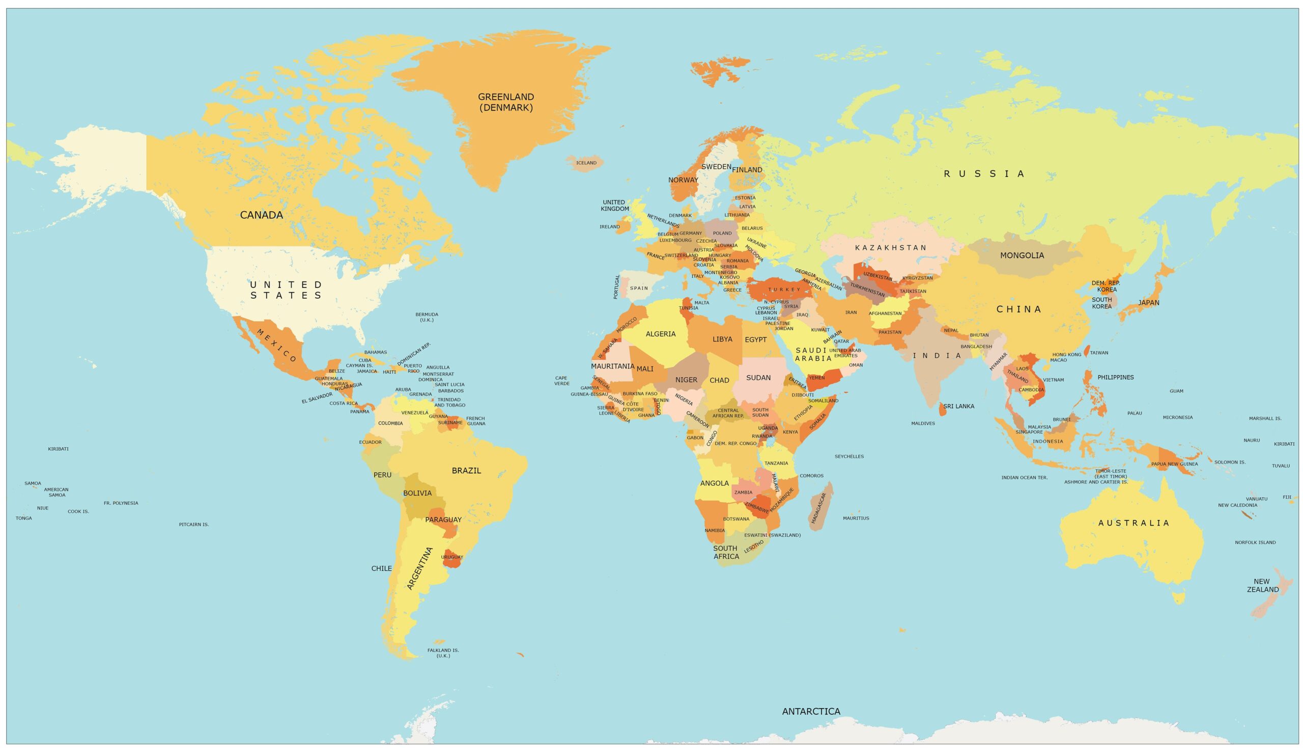 Labeled Printable World Map