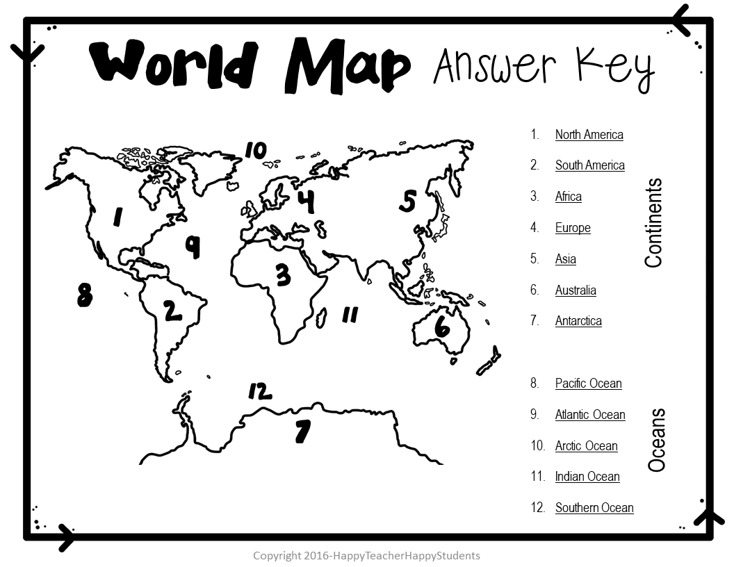 World Map World Map Quiz Test And Map Worksheet 7 Continents And 5 Oceans Made By Teachers
