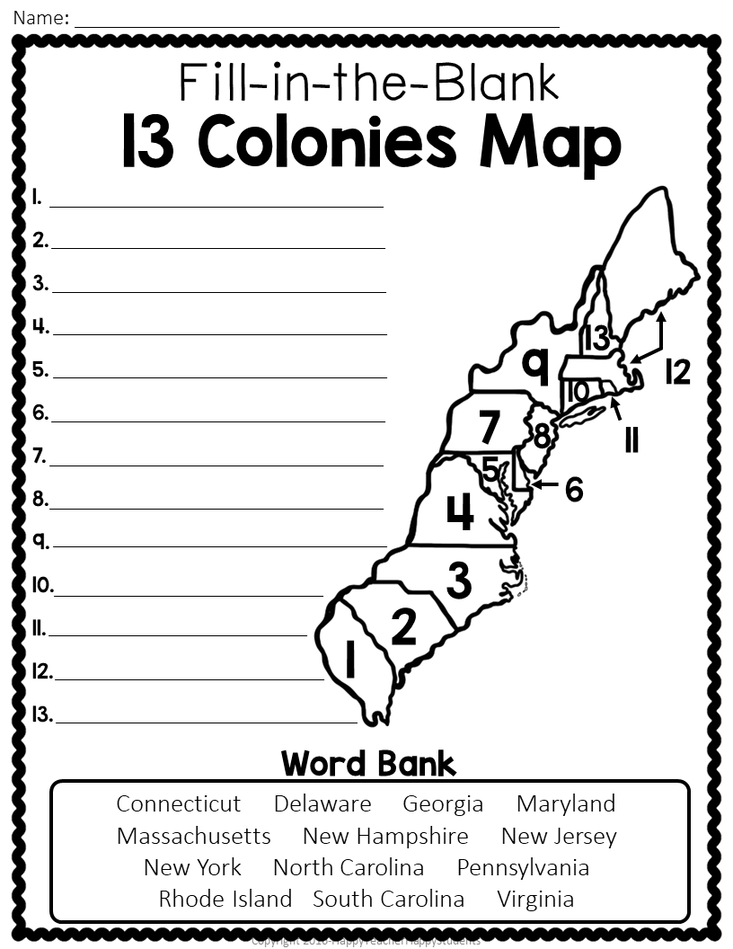13 colonies map quiz 13 colonies map worksheet blank 13 colonies map u0026 13 colonies test homeschool made by teachers