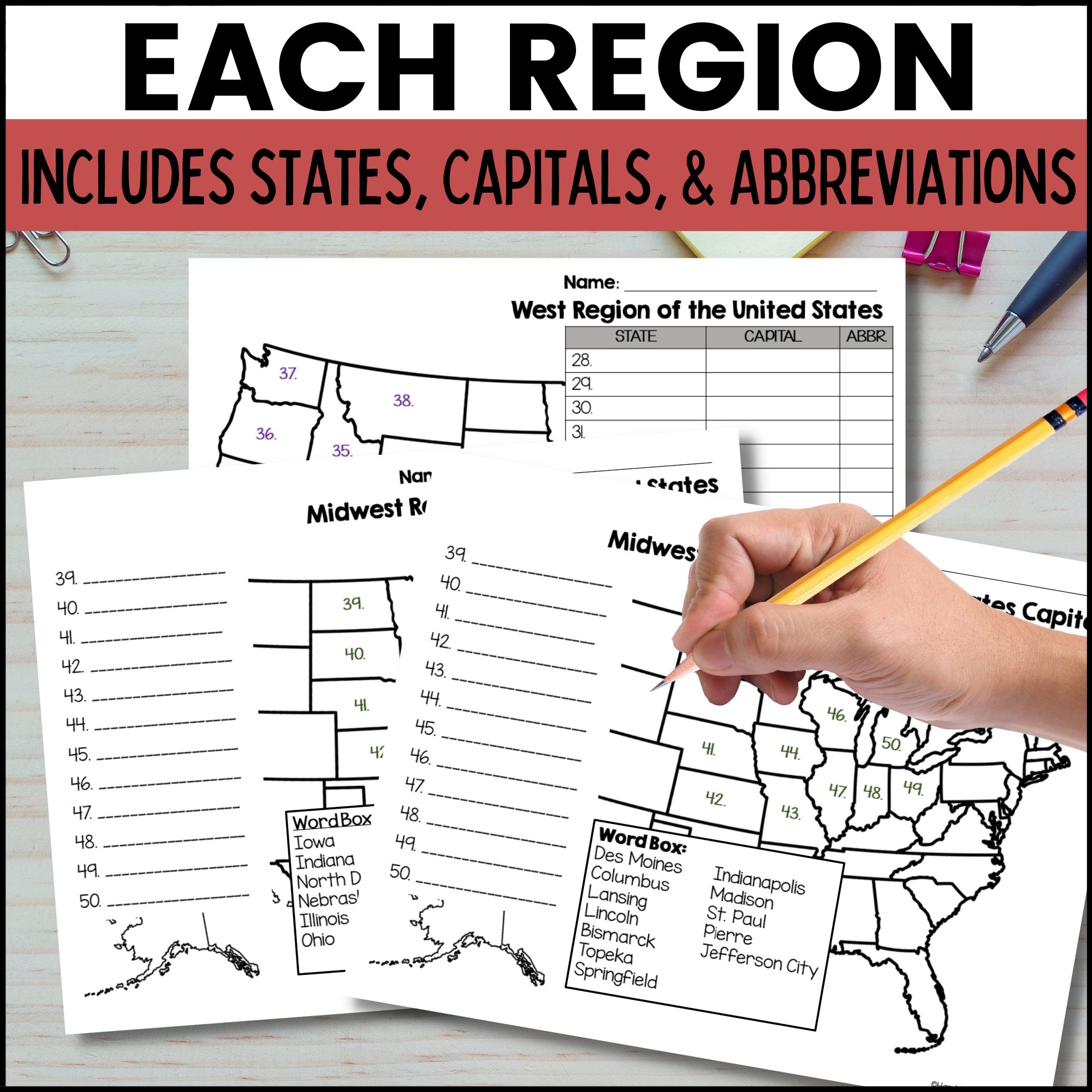 50 states and capitals map activities digital and print made by