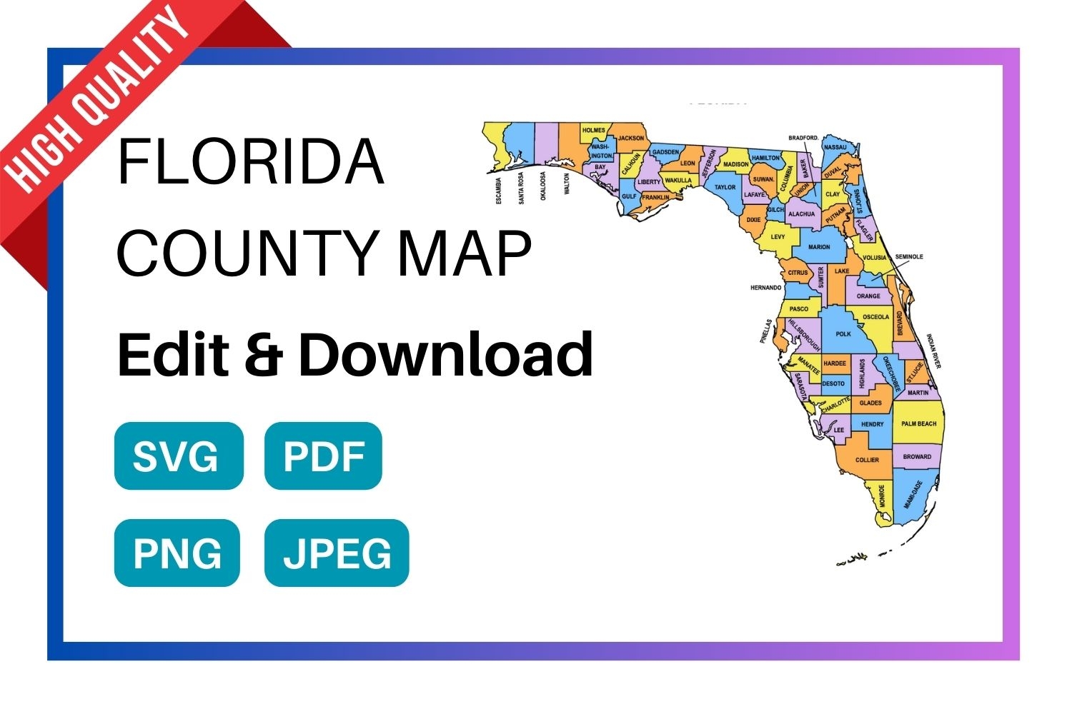 florida county map editable u0026 printable state county maps