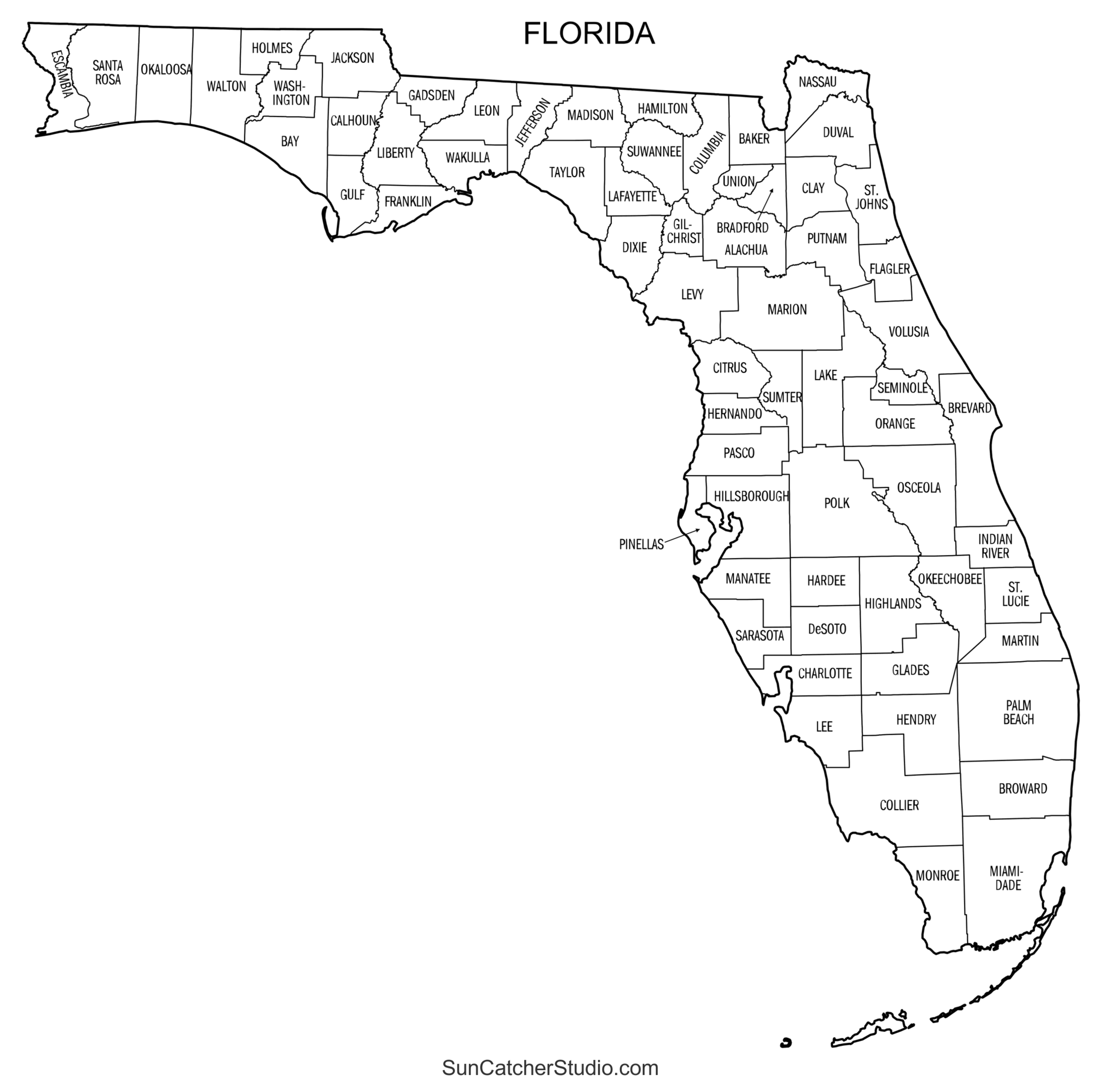 florida county map printable state map with county lines free