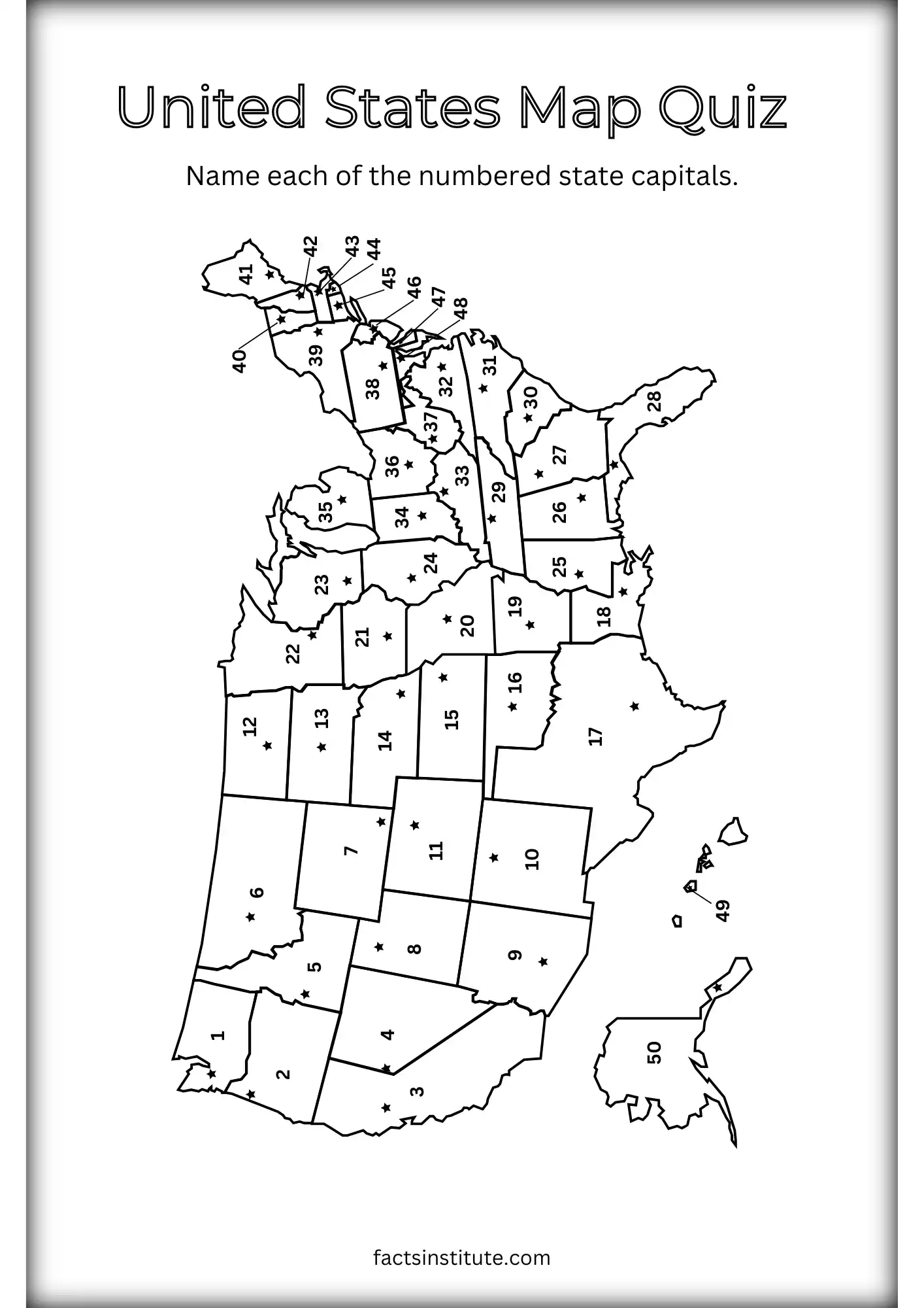 Us Map With Capitals Printable