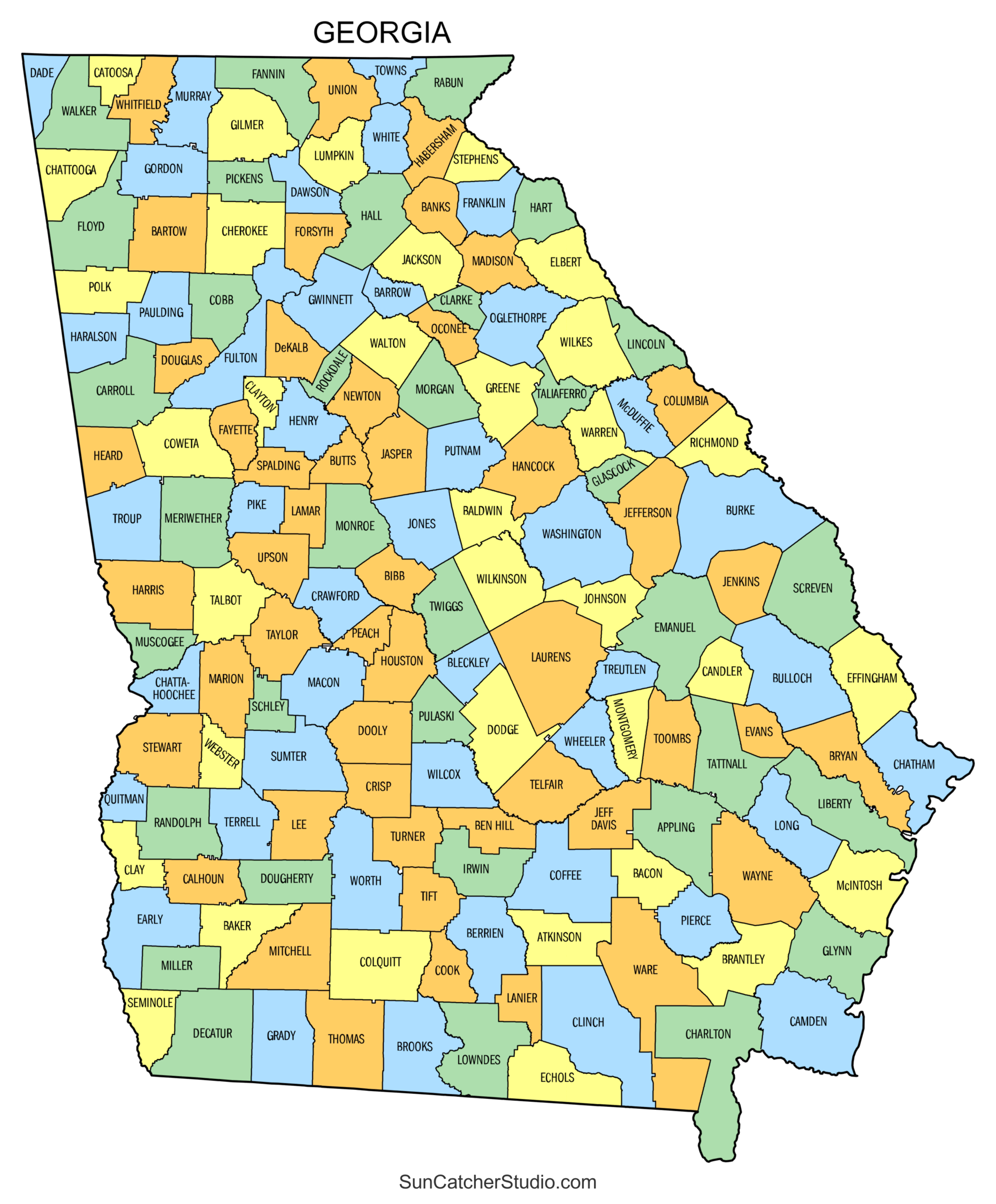 Georgia County Map Printable State Map With County Lines Free Printables Monograms Design Tools Patterns DIY Projects