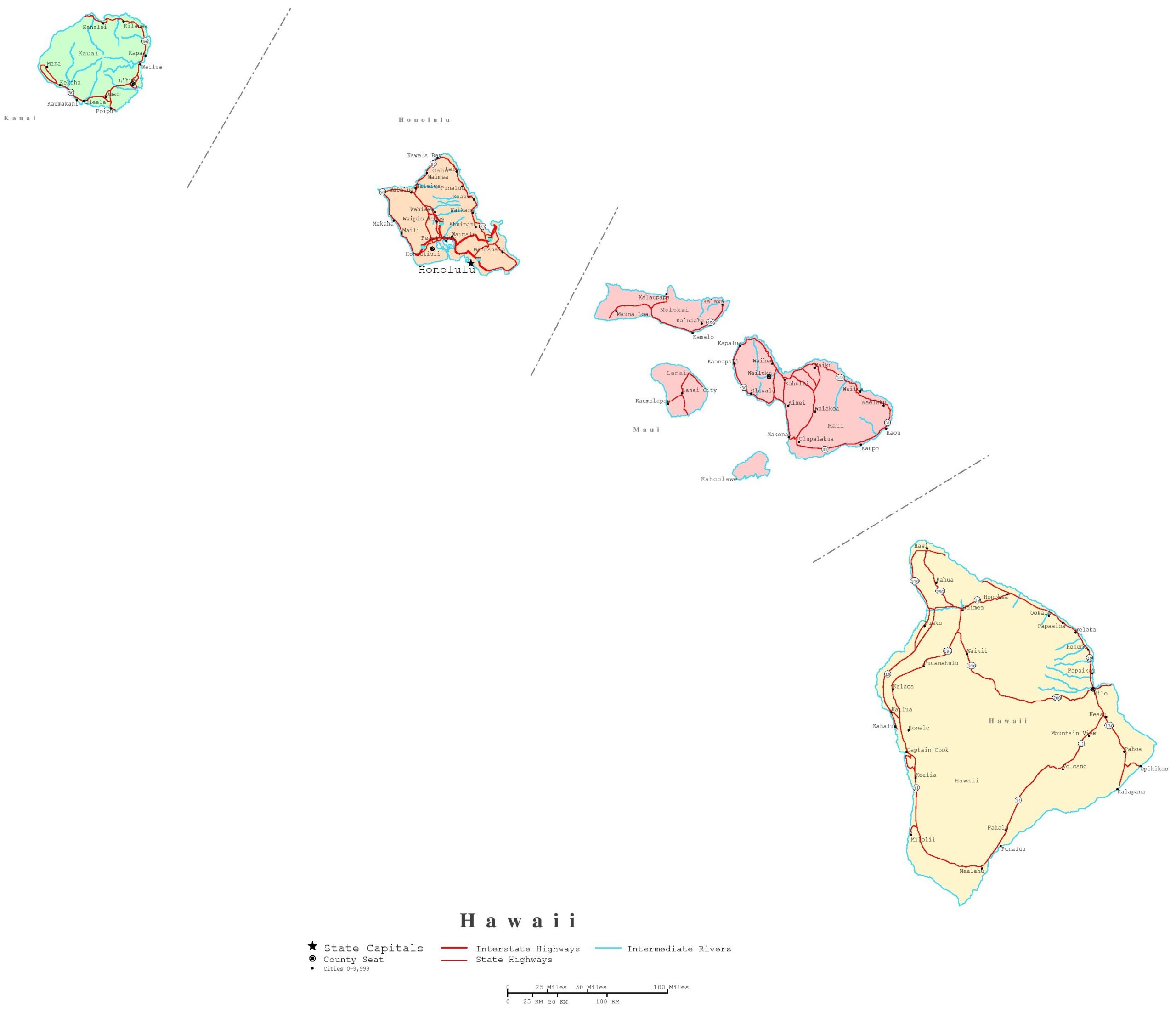Printable Map Hawaiian Islands