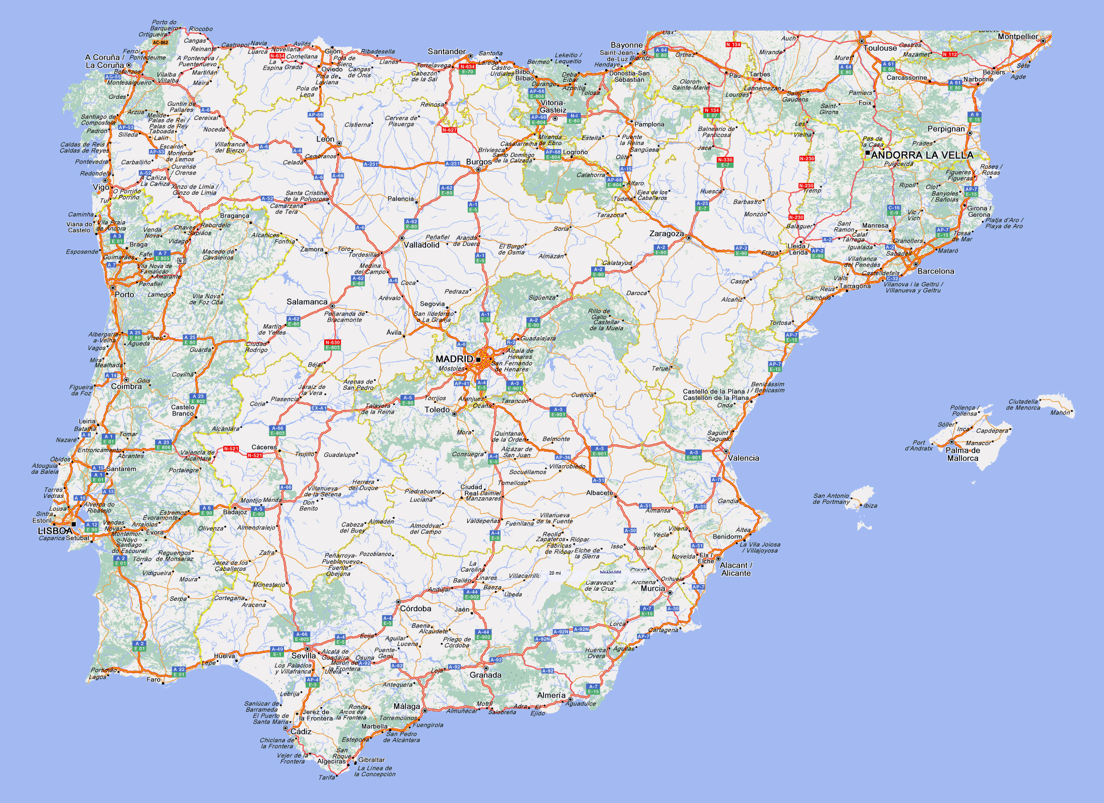 Printable Outline Map Spain Portugal