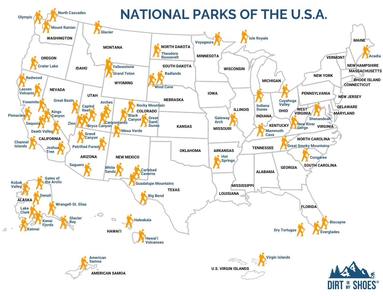 list of national parks in the usa 2025 map and checklist