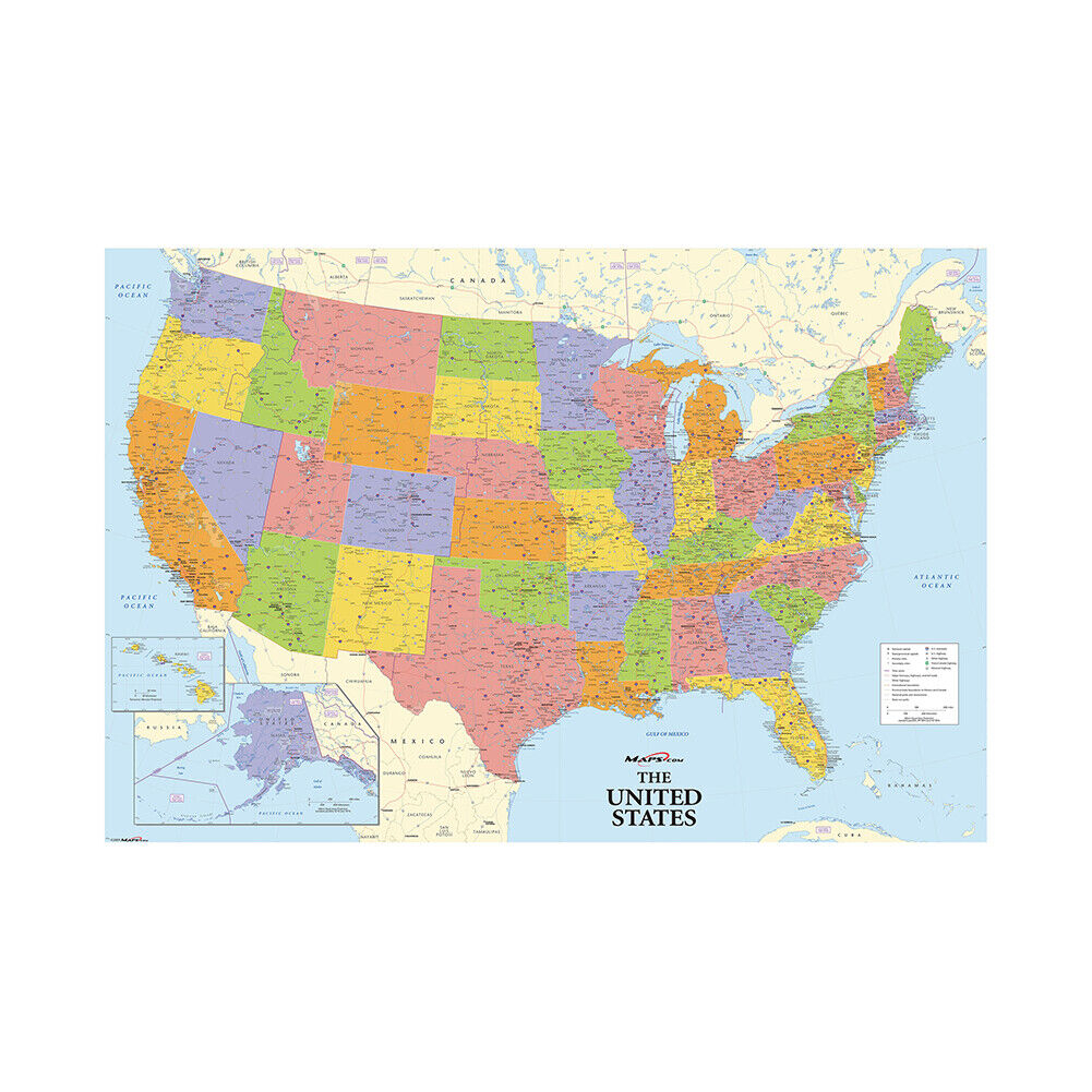 map of the united states america large poster print size 59 39in ebay