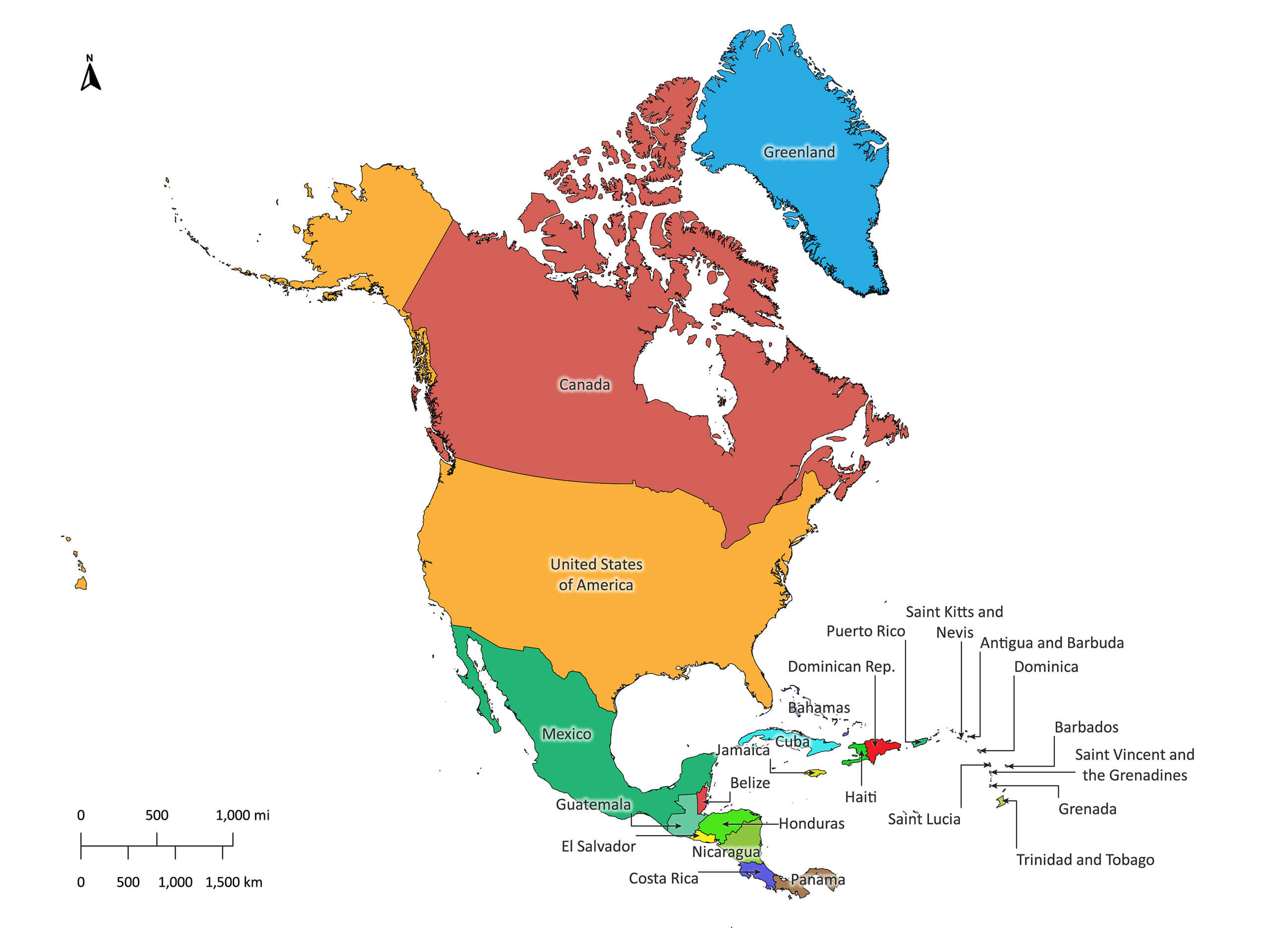 north america labeled map labeled maps