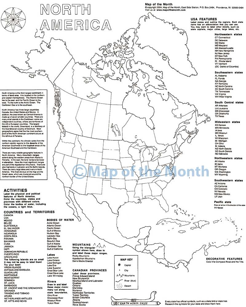 Printable Map Of The North America