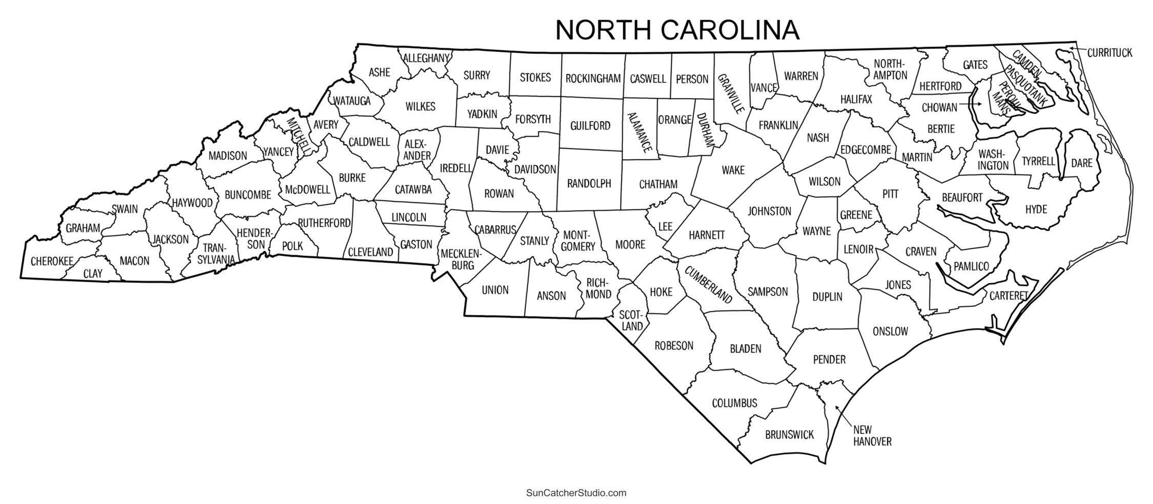 north carolina county map printable state map with county lines