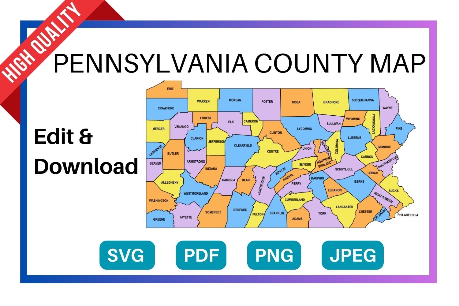 pennsylvania county map editable u0026 printable state county maps