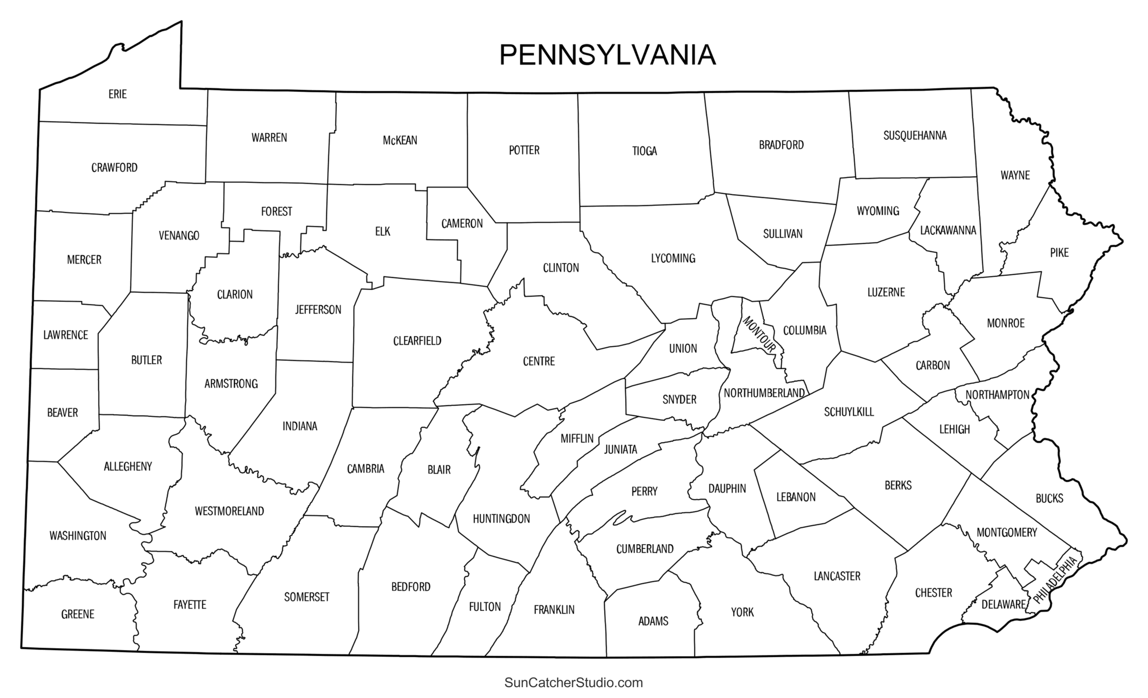 pennsylvania county map printable state map with county lines